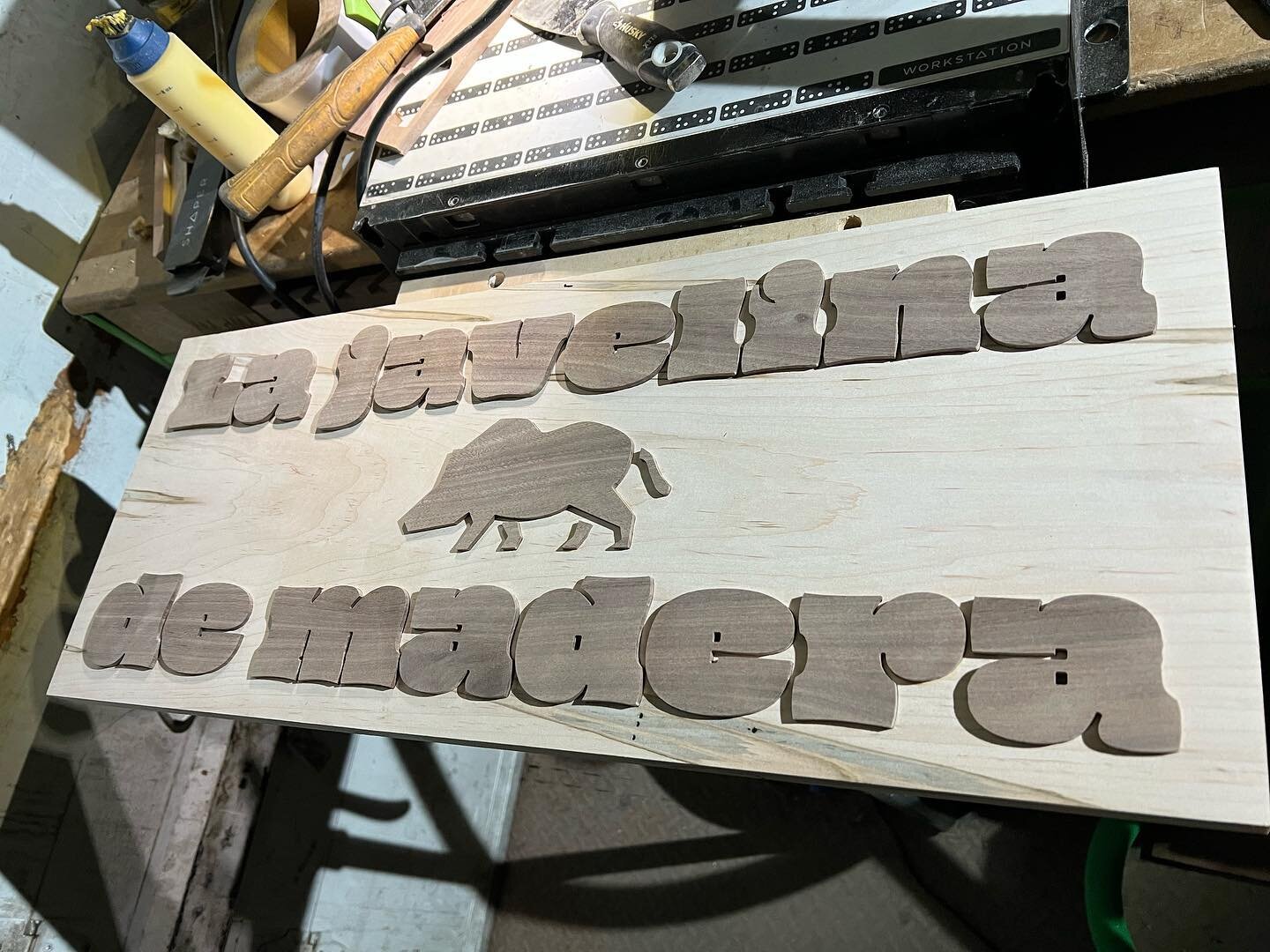 My new shop sign. Need a sign?  Dm or email. 

#customwoodworking #customsigns #walnut #wormymaple #shopsign #shapermade