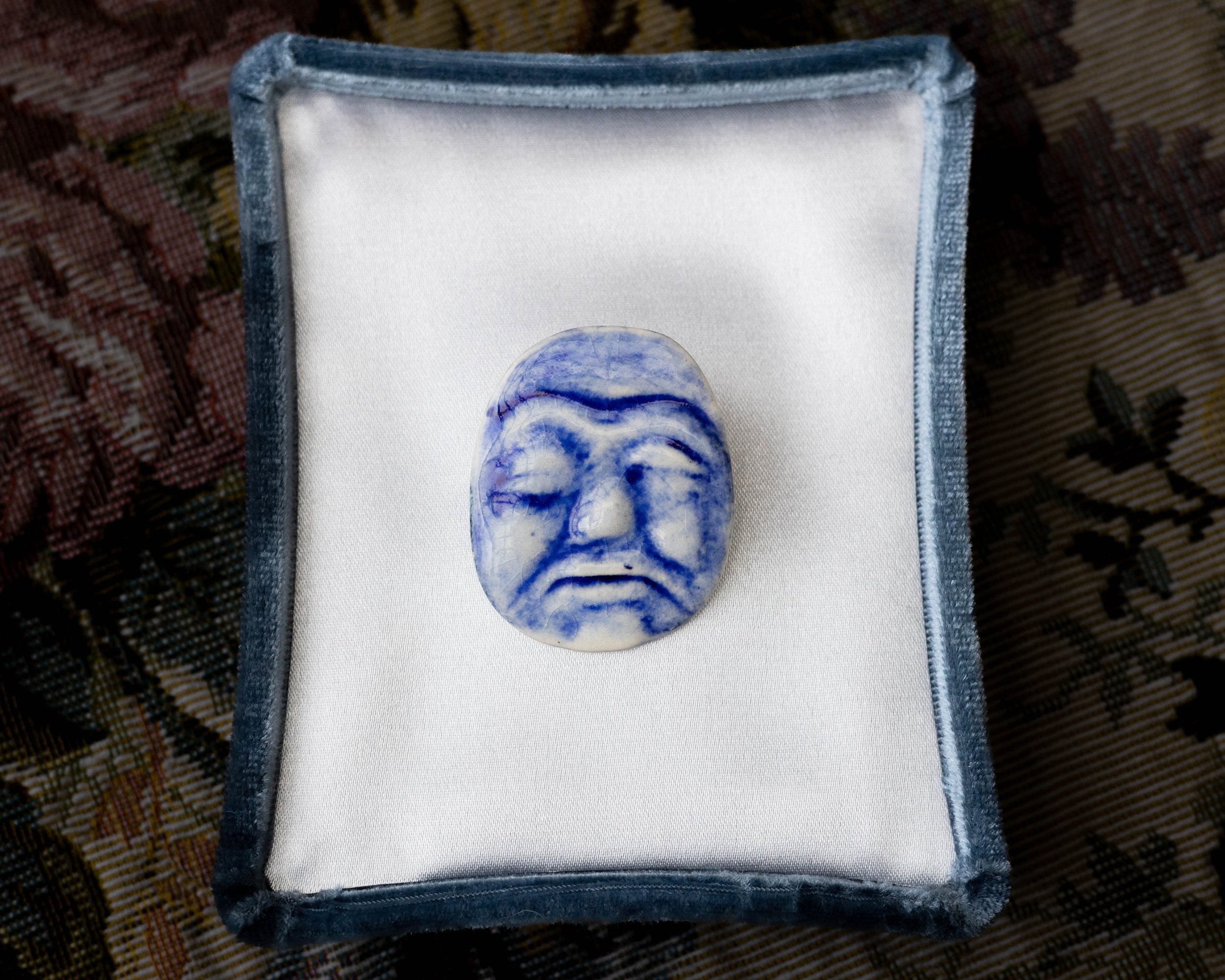 Porcelain Brooch - Cobalt Face |