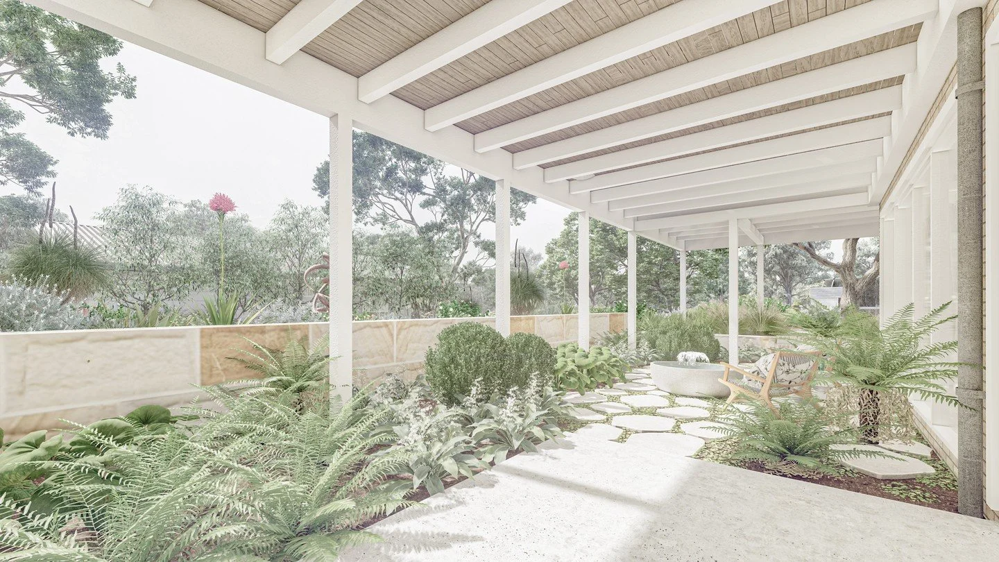 Every garden has its unique microclimates and understanding them is essential for a thriving landscape. This spot, nestled under a deck on the south side of the home, remains in full shade all year round.⁠
⁠
Choosing plants and materials that can flo