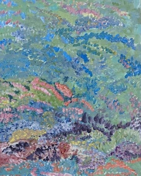Spring Garden - This painting is inspired by my Grandmother, Florence, who travelled from England to Canada in 1912 at the age of 13. This is how I imagine the gardens in England must look like.