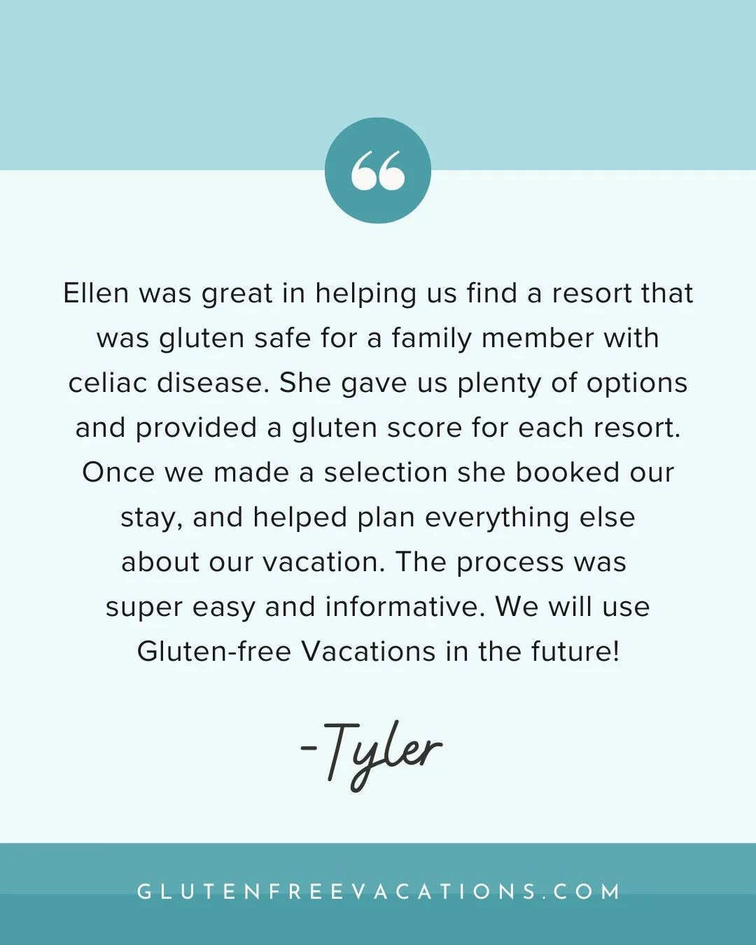 Thank you, Tyler, for the kind review! ☺️⁠
⁠
When you&rsquo;re #glutenfree, travel can be stressful, but there are so many things you can do to make your vacation easier! ⁠
⁠
When you work with us, we'll help you choose the best resort for your needs