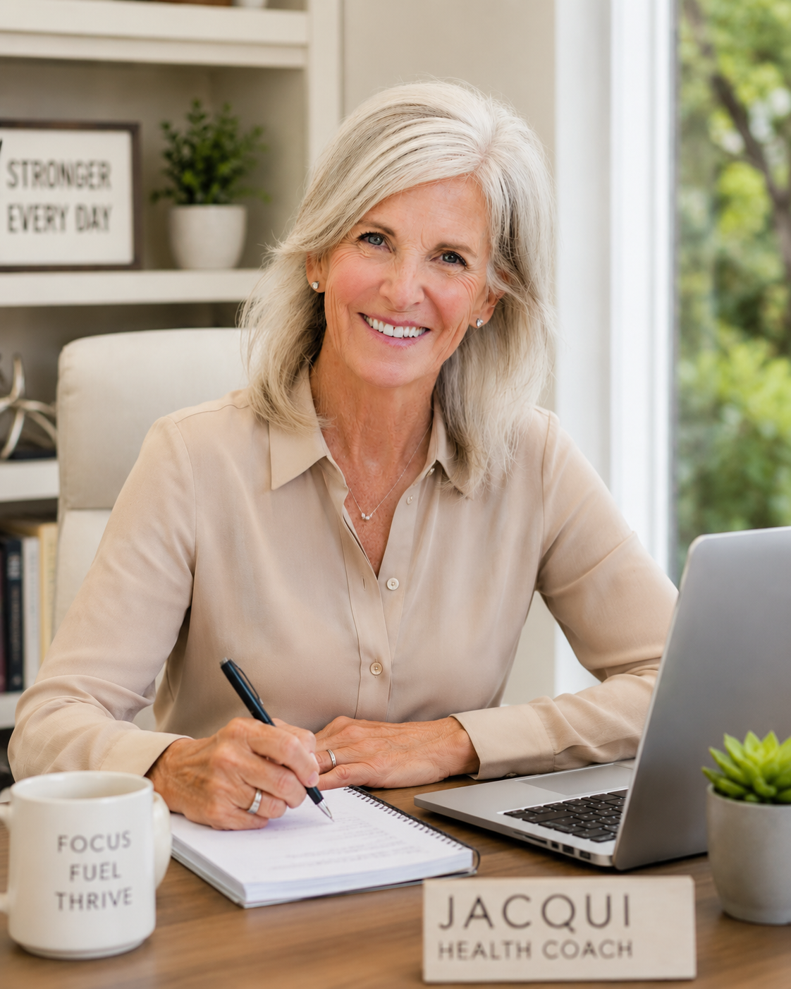 Jacqui Garrison at her desk