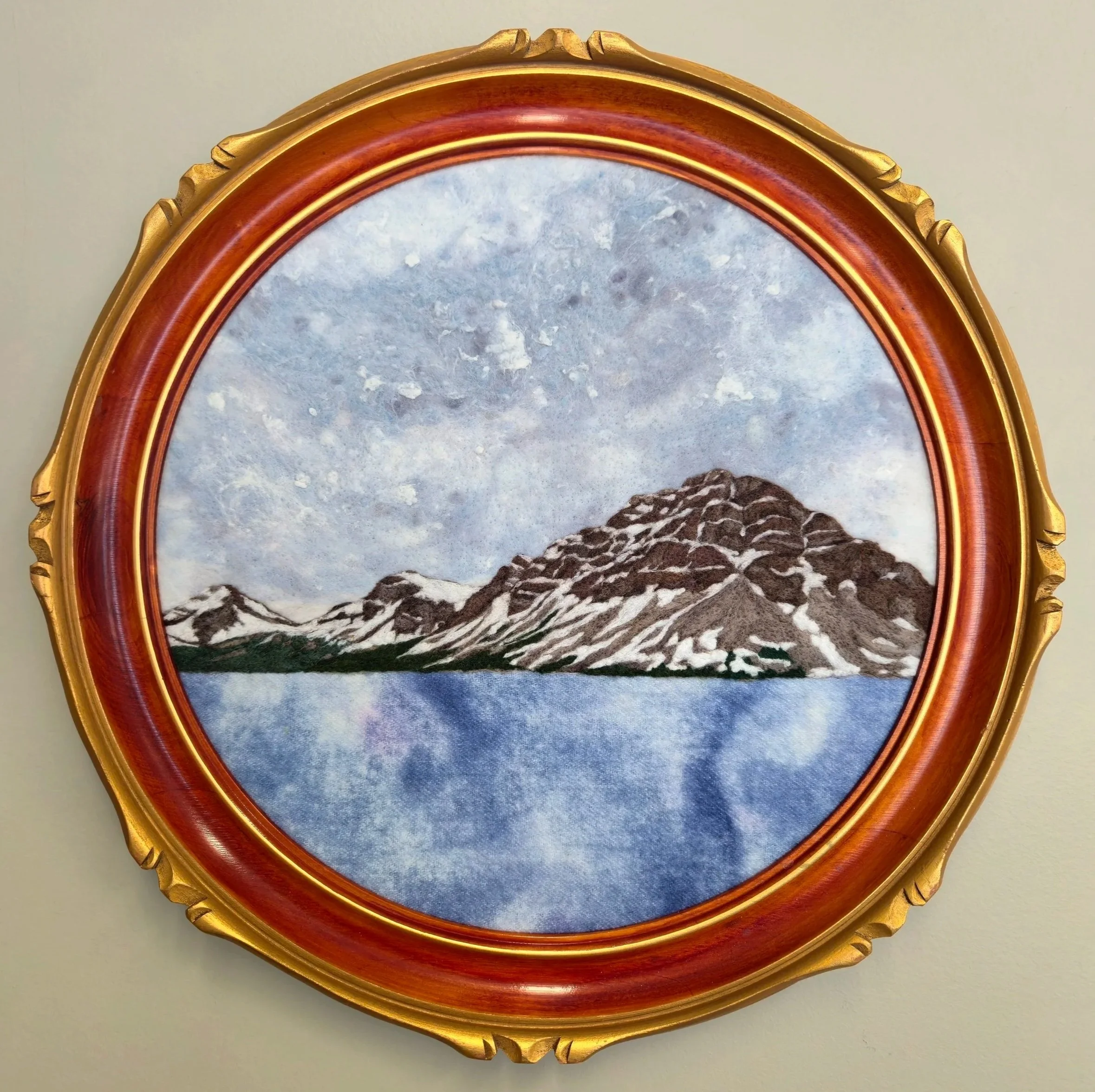 Overcast at Bow Lake
Needle felted wool, dyed wool fabric
Reclaimed wood frame
17"
$2,400