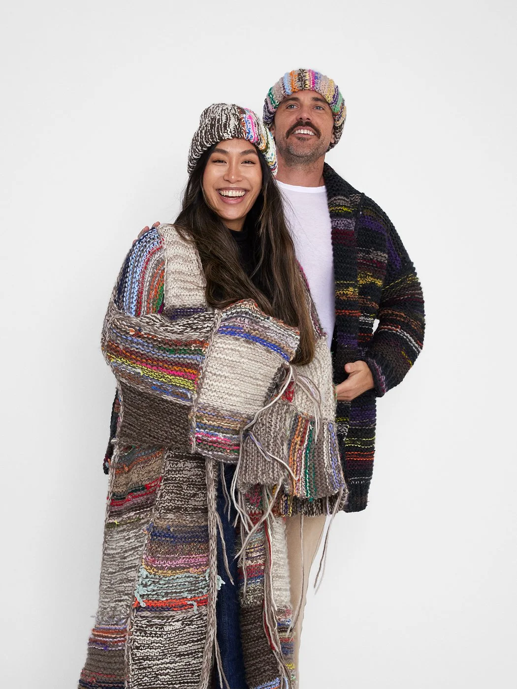 Anthracite Cardigan and Patchwork Duster, Halfsies Beanies