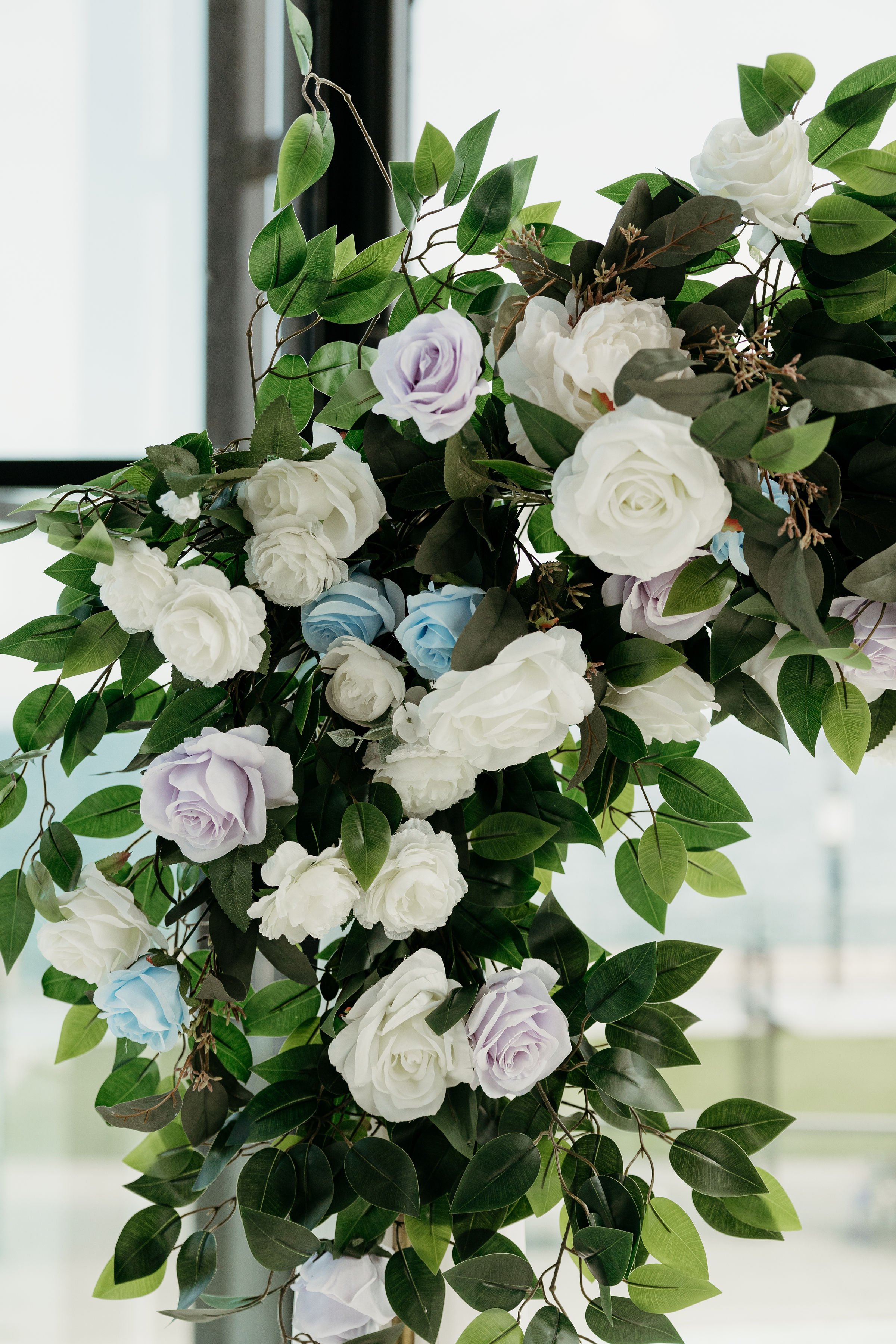 Pastel & White Silk Greenery Arch Piece
