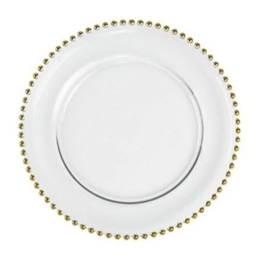 Gold Beaded Glass Charger Plate