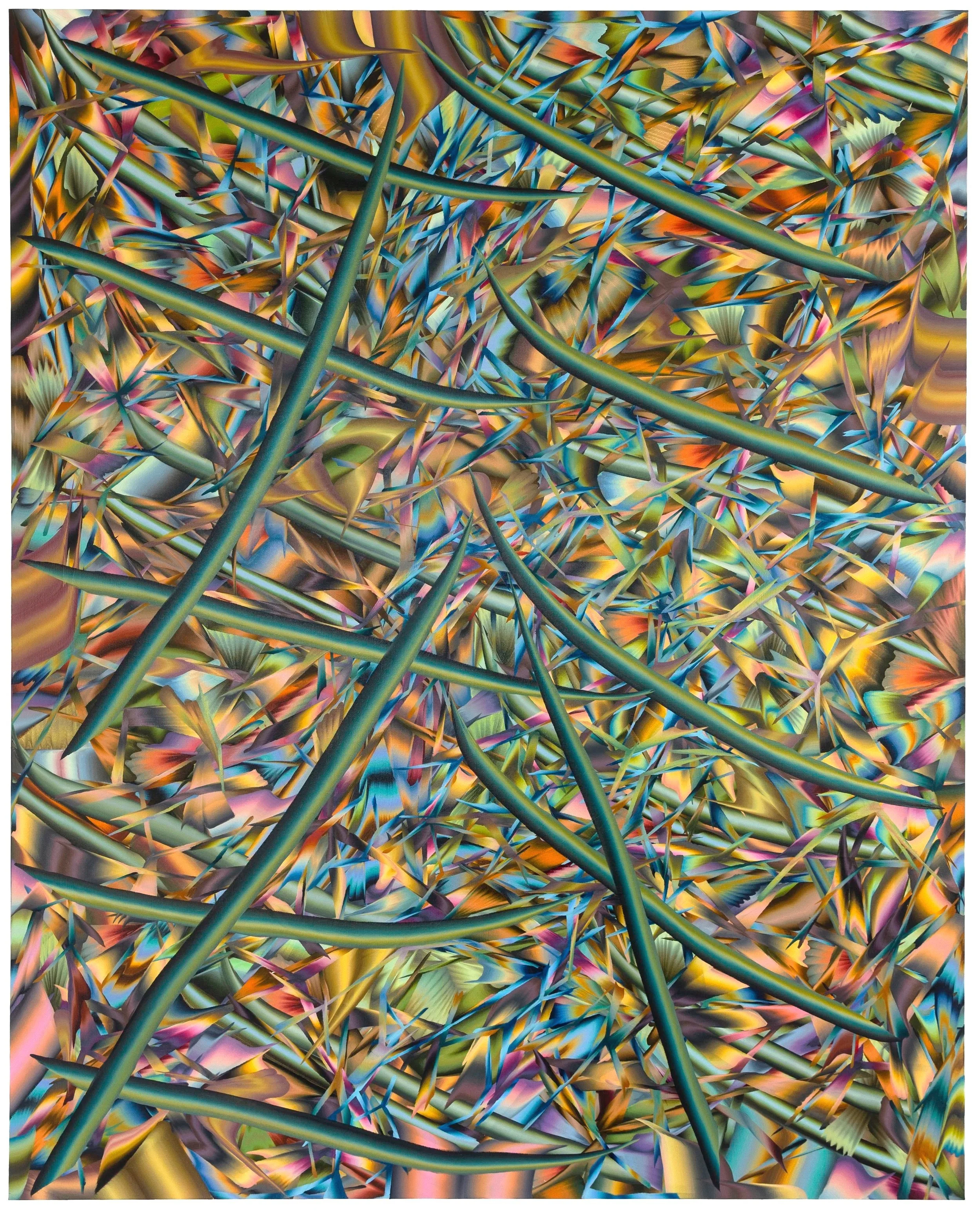  Witch Pickers (In Negative Green),  2023  Oil on linen 64 × 50 in (163 × 127 cm)