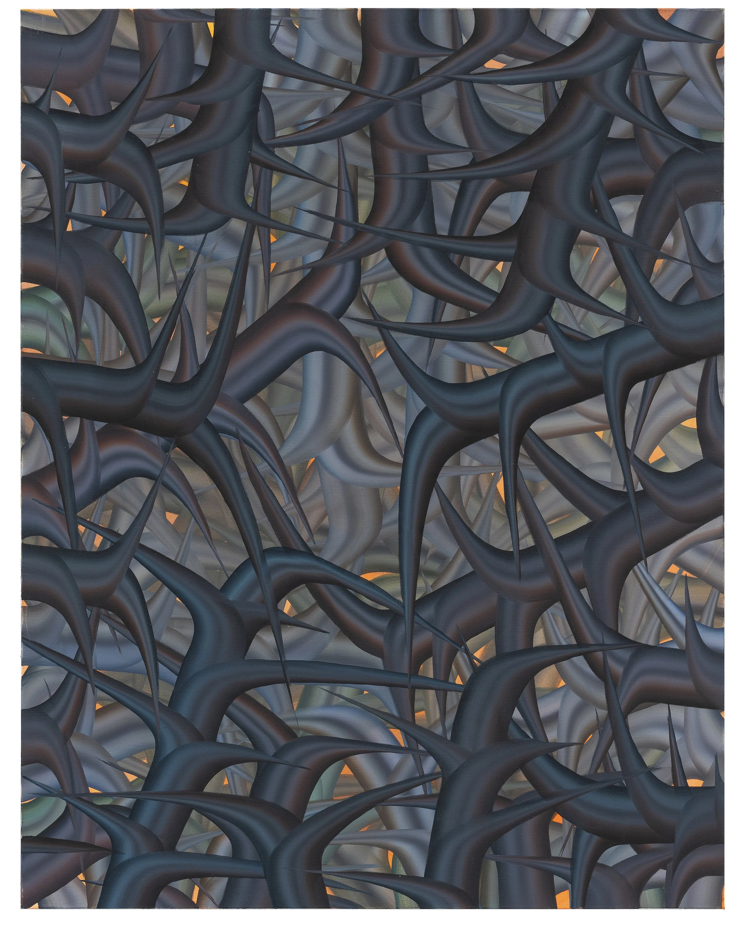  Hurled Maledictions,  2025  Oil on linen 64 × 50 in (163 × 127 cm)