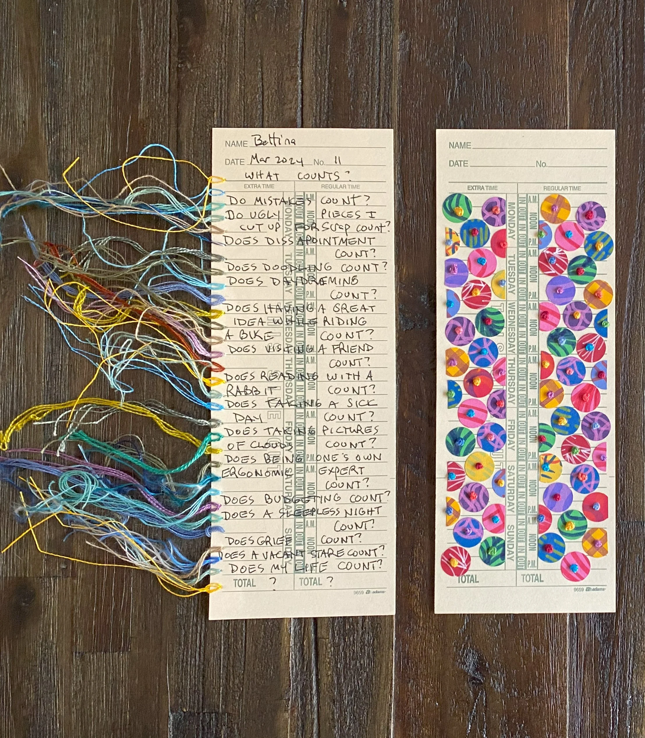 Time card, art, textile art,