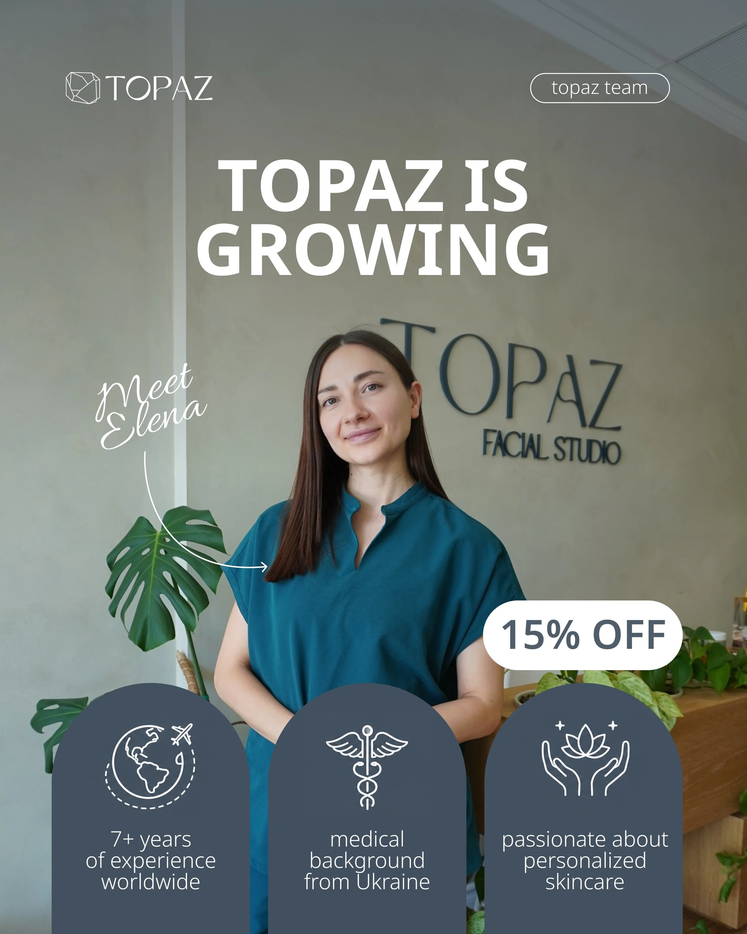 Exciting news at Topaz!
Our team is growing, and we&rsquo;re thrilled to welcome a new esthetician to the studio. With years of international experience and a passion for helping clients achieve healthy, glowing skin, Elena is now accepting appointme