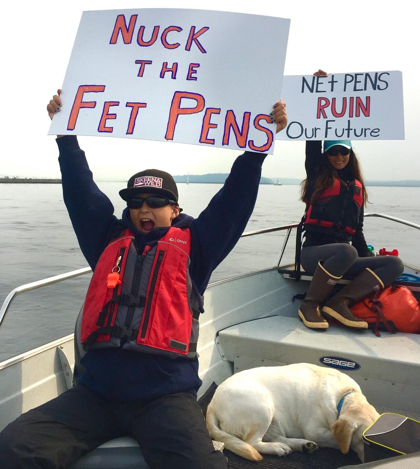 YES! Five years ago the kids made these signs. Yesterday, Washington State Commissioner of Public Lands, Hillary Franz, said &ldquo;Nuck The Fet Pens&rdquo; and kicked Cooke Aquaculture out of the Salish Sea. Seems about time to bring the sign back. 