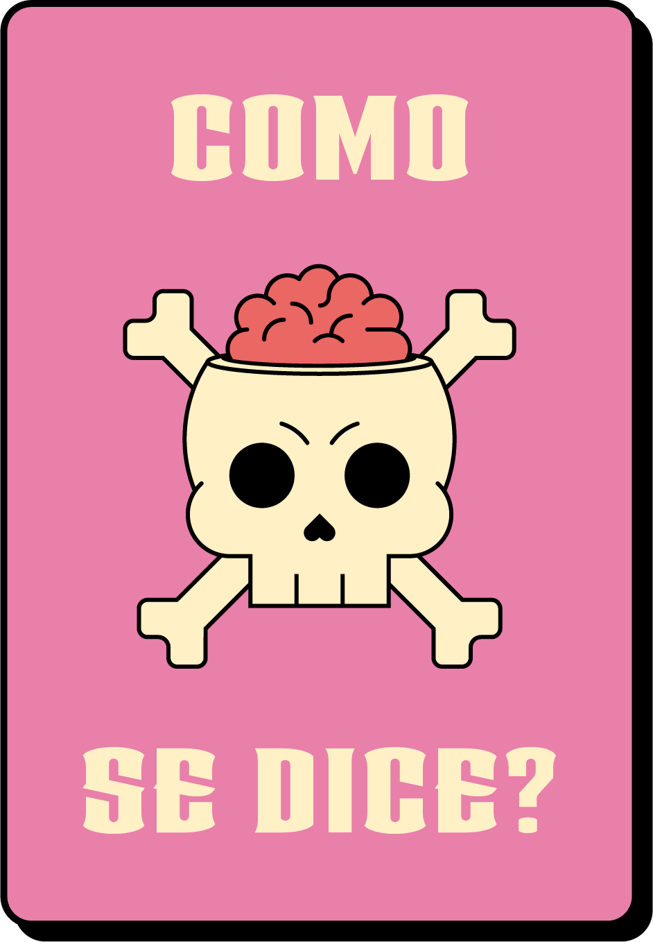 No Sabo app Spanish vocabulary trivia card featuring a “¿Cómo se dice?” challenge with cartoon artwork from the Latino trivia and party game.