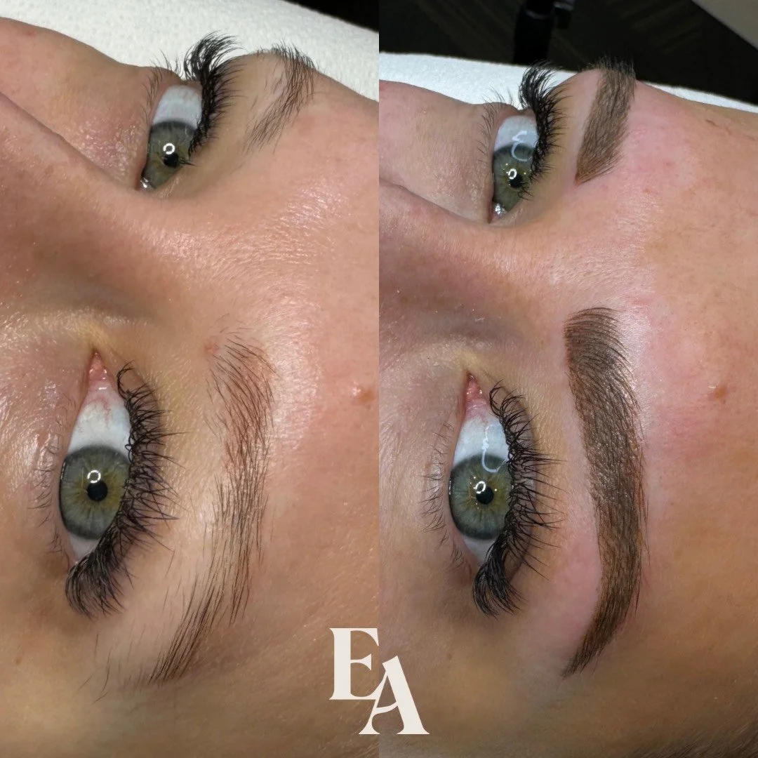 Before and after image of microblading on eyebrows