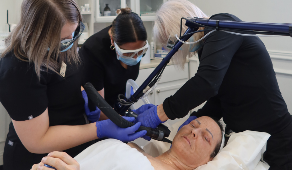 External Affairs Clinical Team operating a Fractional CO₂ laser resurfacing treatment using the Lutronic eCO₂ laser to address skin texture, fine lines, and collagen renewal.