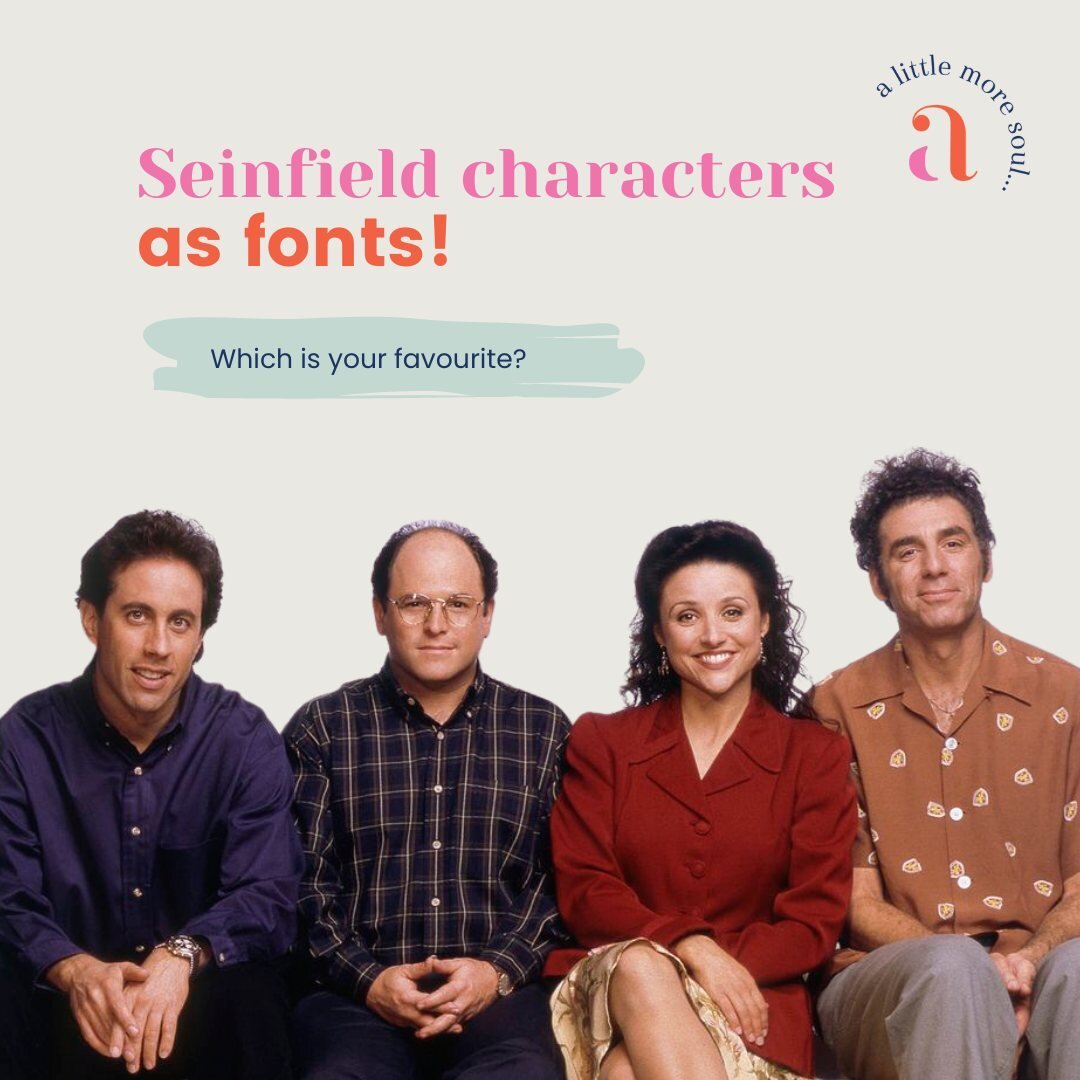 love SEINFIELD and FONTS, so why not combine the two of them?
.
What movie or tv show should I do next?
.
.
.
**Some other ideas -**

- Spice Girls
- Golden Girls
- 90210 characters
- Bridgeton characters
- Marvel characters
- Animals

#anemadesign #