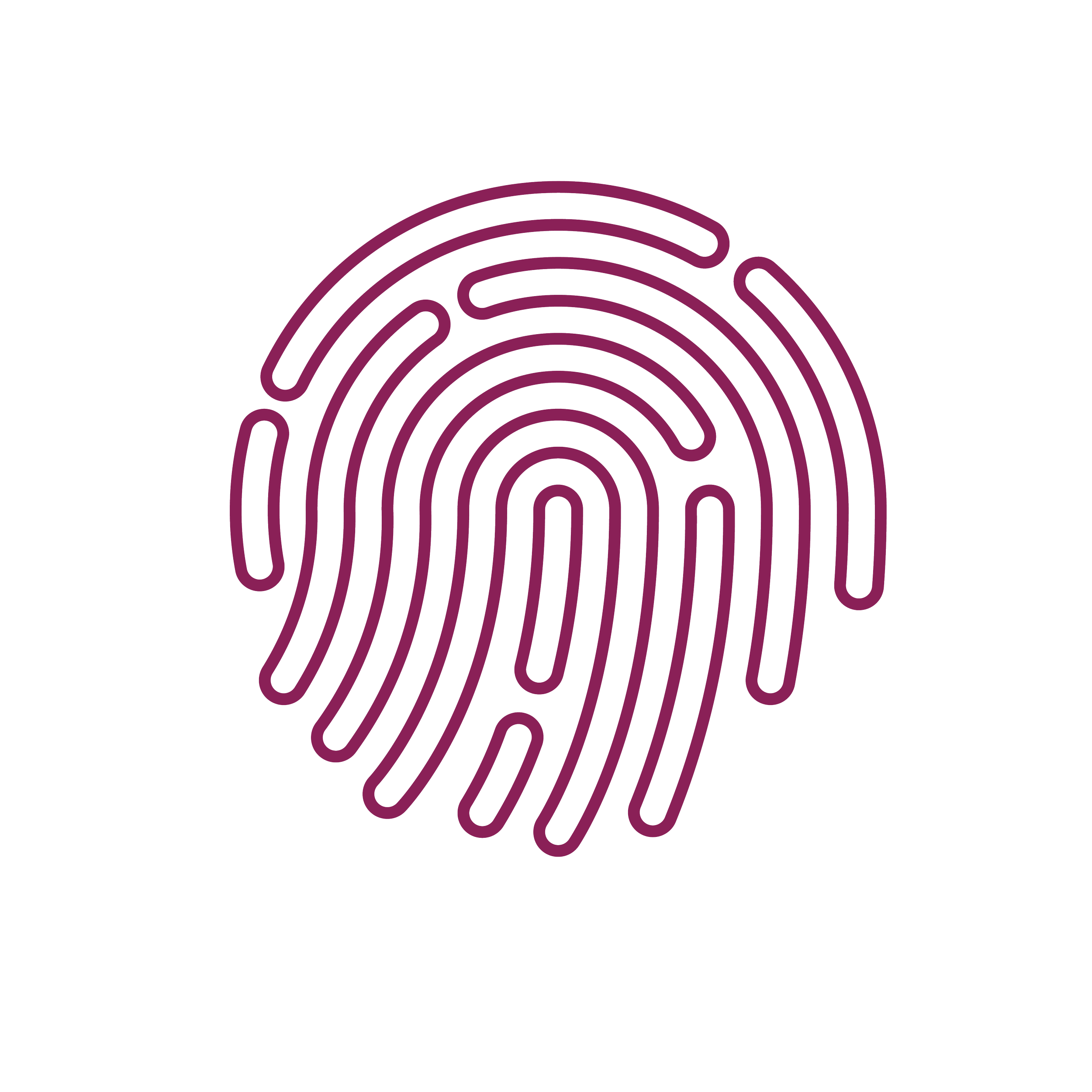 Digital illustration of a purple fingerprint on a black background.