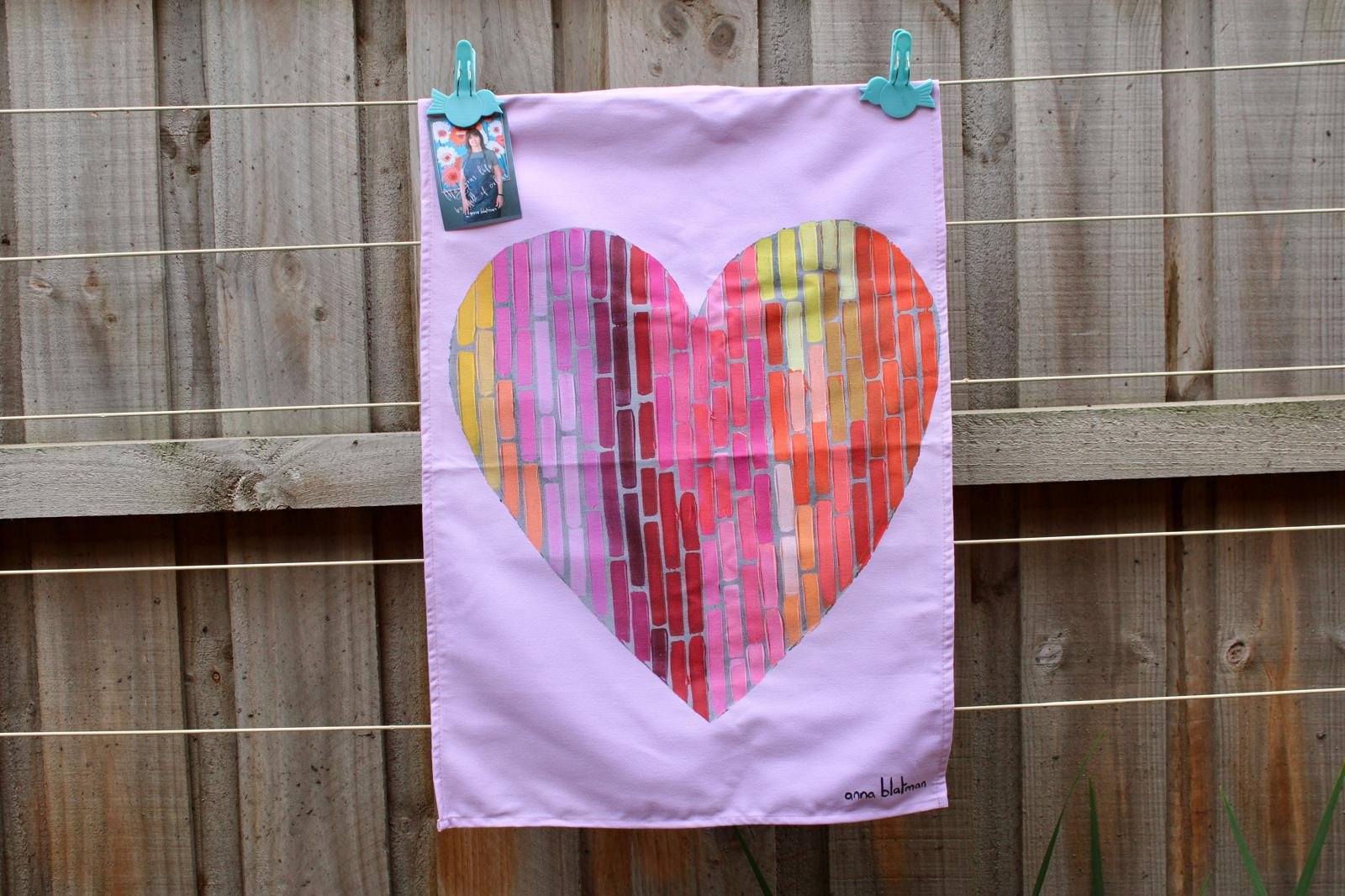 NEW  Anna Blatman Passion  Pink Heart 100%  Cotton  Tea Towel