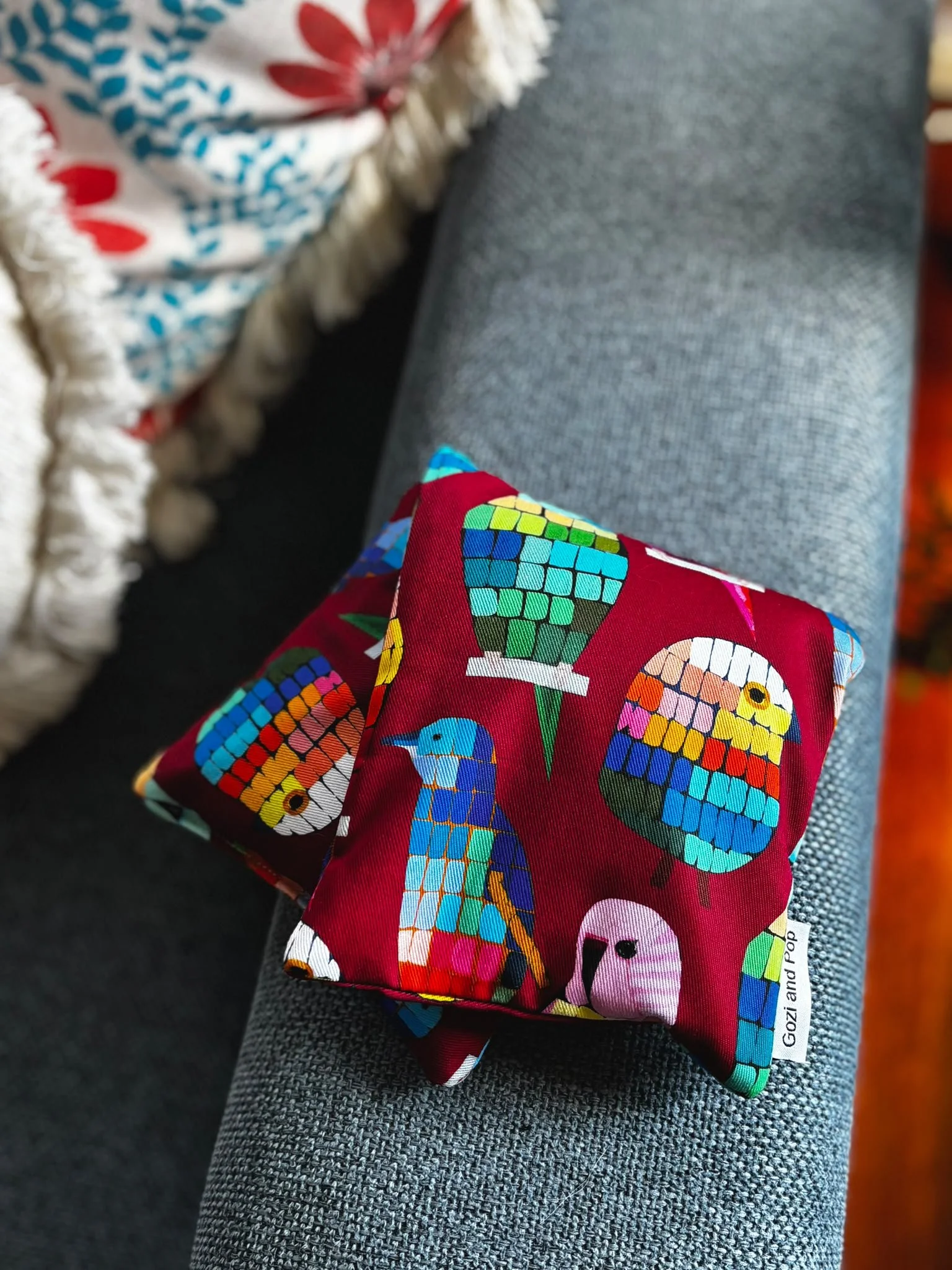 NEW Anna Blatman All The Birds Burgundy  Wheat Heat Bag