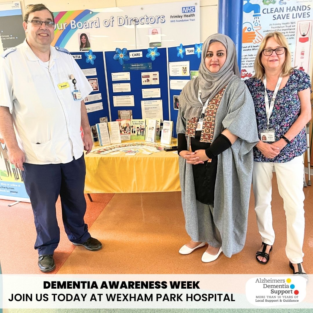 📣 Today, we're taking our mission to Wexham Park Hospital to continue spreading awareness during Dementia Awareness Week! 💬 Join us as we engage in meaningful conversations about Dementia and share information about our Charity's vital support Serv