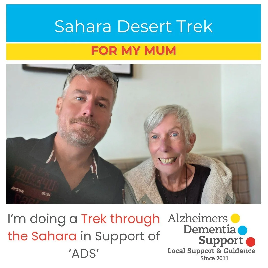 Chris Back is doing the February 2026 Sahara Desert Trek in aid of 'ADS'💛 💙 ❤️ . It's an exciting and gruelling seven day trek through the Sahara in Morocco. Find out more about Chris' decision to do something for People affected by Dementia in our