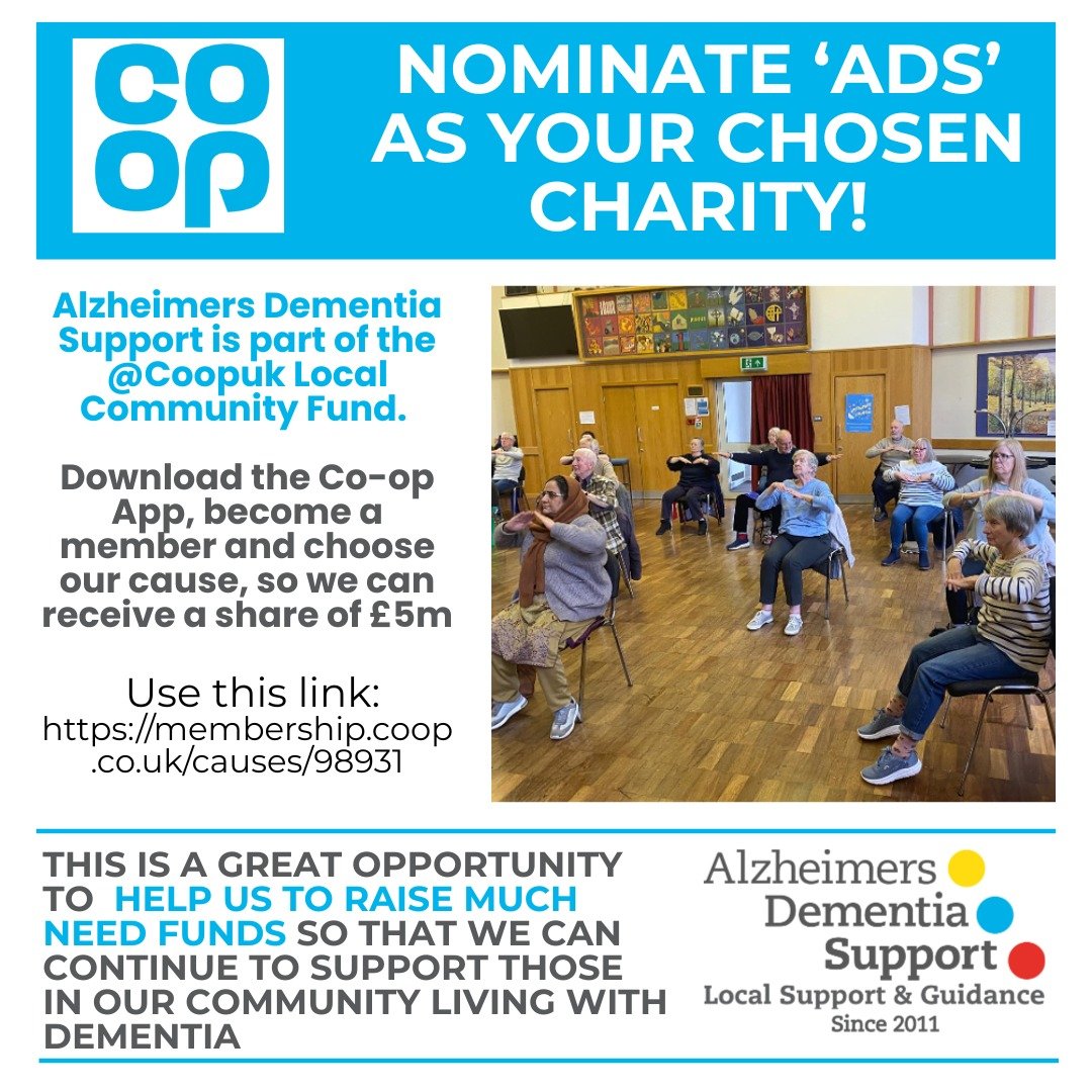 Please support our charity by nominating 'ADS' Charity.

#adscharity #alzheimersdementiasupport #communitysupport #coopcommunityfund
