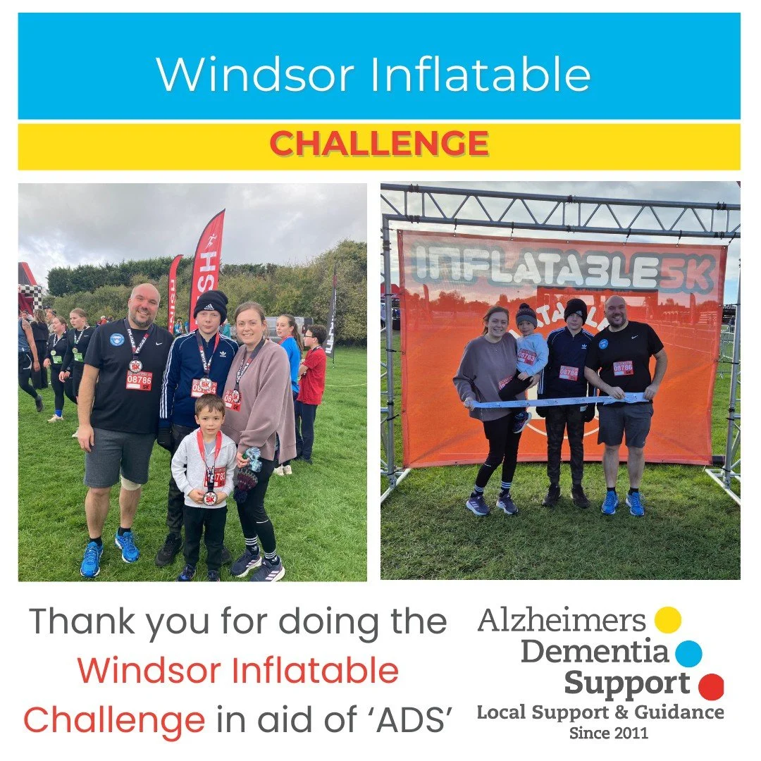 Many thanks to Lee, Amelia, Arthur, Rupert and all the members of Keeley Hillson Fitness, who took part in the Windsor Inflatable Run in October. Their fundraising efforts raised &pound;304 to help us support People, Carers and Families affected by D