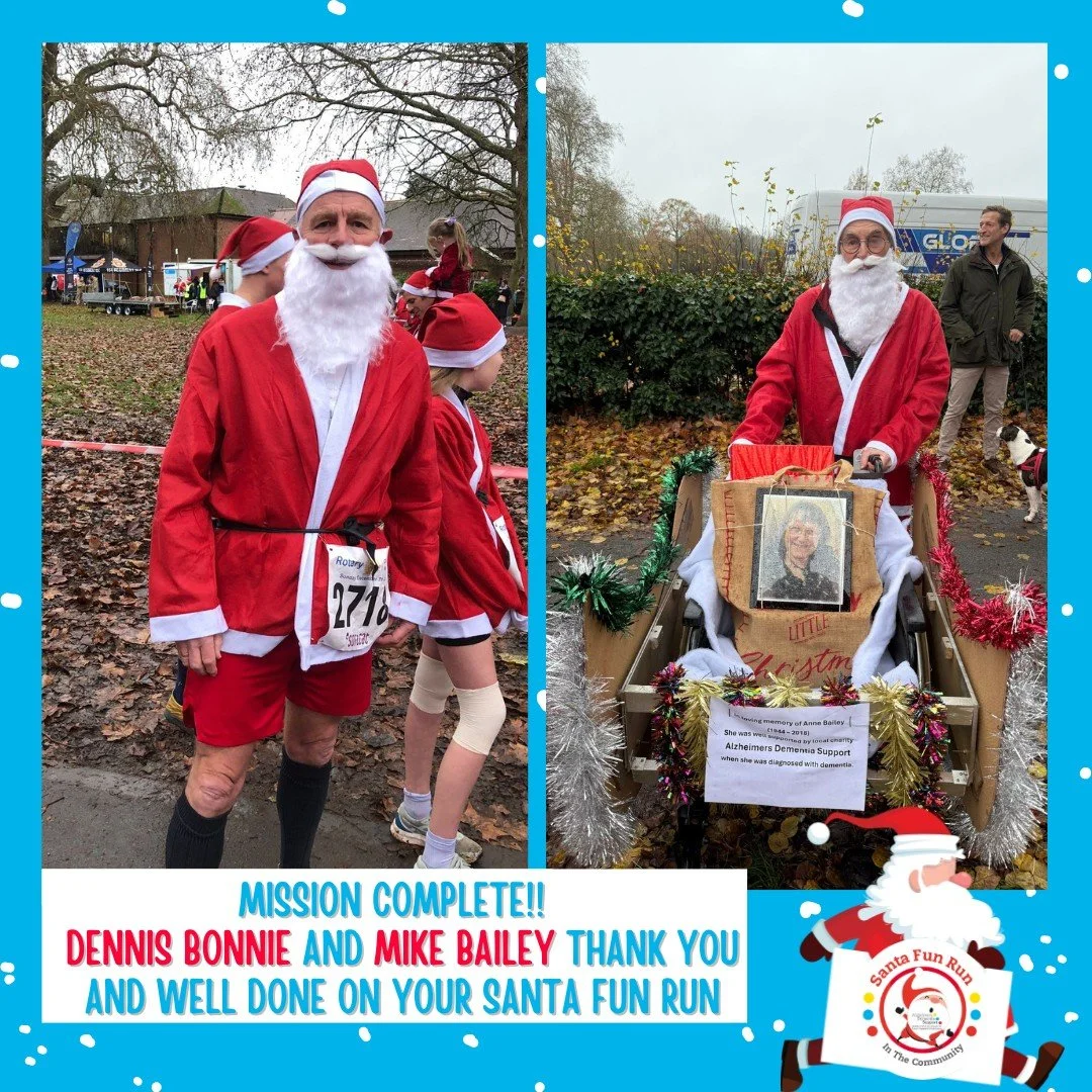 A well done to Mike Bailey and Dennis Bonnie for braving the weather last Sunday and completing the Santa&rsquo;s Fun Run 5kms  in Marlow in aid of &lsquo;ADS&rsquo;. Mike undertakes the run in memory of his wife (who had Dementia) and takes her whee