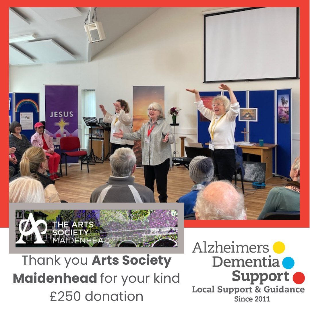 We're very grateful for the &pound;250 donation from the Arts Society Maidenhead. Thank you for your kind donation! The donation will go towards our Singing for Pleasure services. Your donation has a direct impact on local families affected by Dement