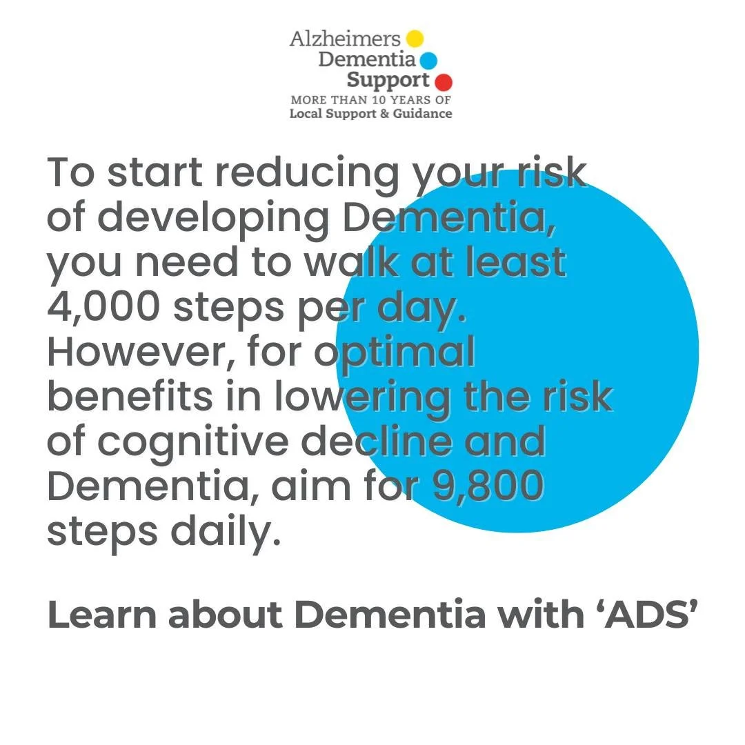 According to recent studies done in collaboration by Dr Borja del Pozo Cruz, Dr Matthew Ahmadi and Dr Sharon Naismith, it was found that you need to hit 4,000-5,000 steps 👢daily in order to start reducing the risk of cognitive decline↘️ and Dementia