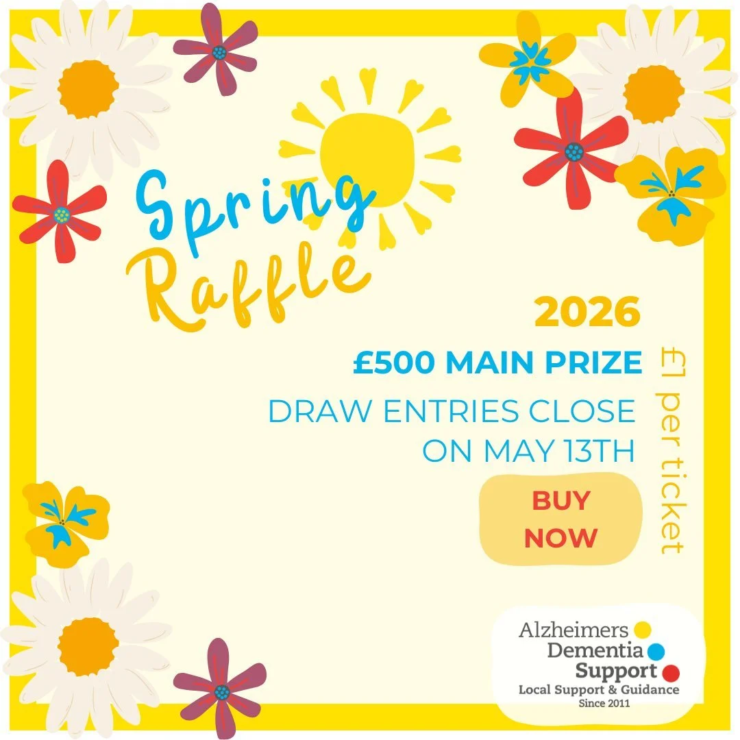 Don't forget to get your 'ADS' Charity Spring Raffle tickets🌼 🌼 🌼 . For just &pound;1 a ticket, you could win one of three cash prizes. Every ticket helps us to continue supporting local People and families affected by Dementia right here in our c
