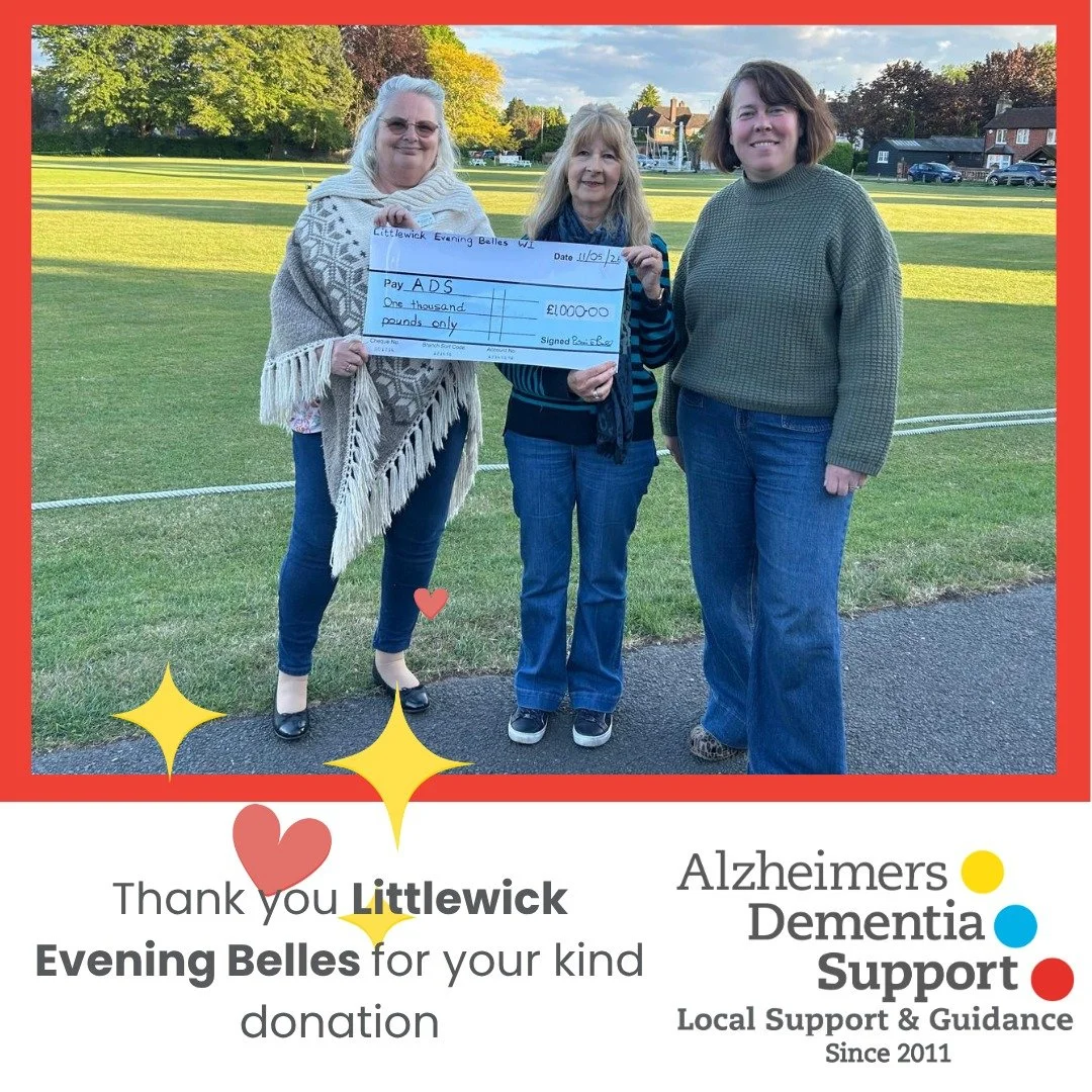 'ADS&rsquo; Service Leader Sandra Williams met with Littlewick Evening Belles to do a cheque presentation as we were their charity of the year.

Littlewick Evening Belles WI presented &lsquo;ADS&rsquo; with a &pound;1,000 cheque. Thank you to all Lit
