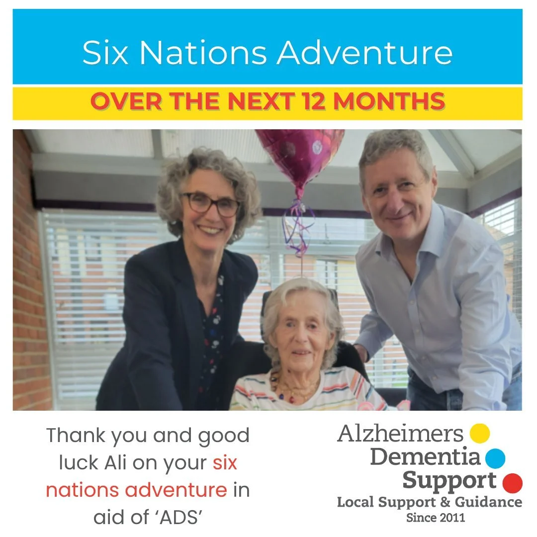 Alison Hill is undertaking a Six Nations Challenge as part of her 60th birthday and doing this for her mum: " For over a decade she has courageously fought to keep her independence despite a diagnosis of Alzheimer's, sadly a fall in September of
