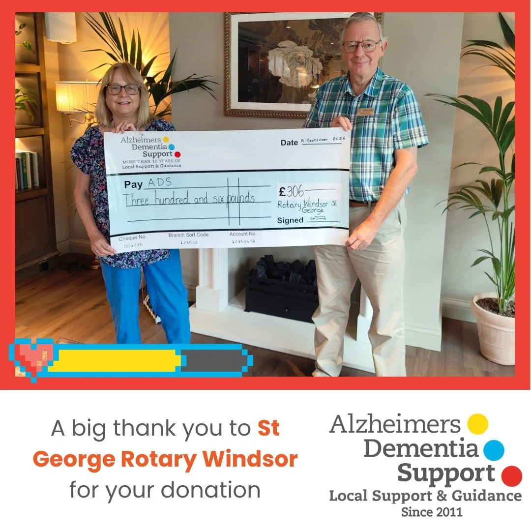 Senior Dementia Advisor Terrie Hall was kindly invited to the Castle Hotel in Windsor for a cheque presentation. Chris Davies celebrated his end of year as Club President of @Rotary Club of Windsor St George  and marked the occasion by collecting &po