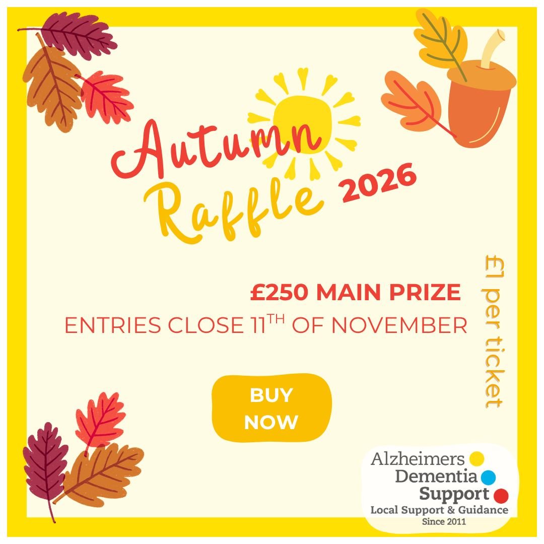 This September we are delighted to share the opening of our Autumn Raffle. You could win one of three cash prizes as you help us to continue supporting local People affected by Dementia. Tickets are &pound;1 and can be bought online at: 
https://tiny