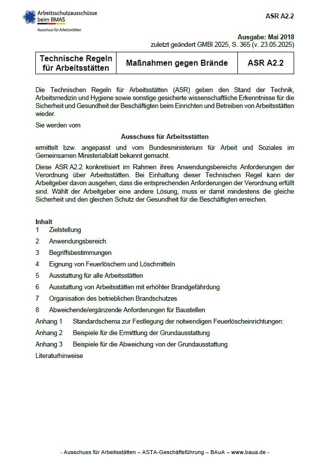 Technische Regeln für Arbeitsstätten ASR A2.2