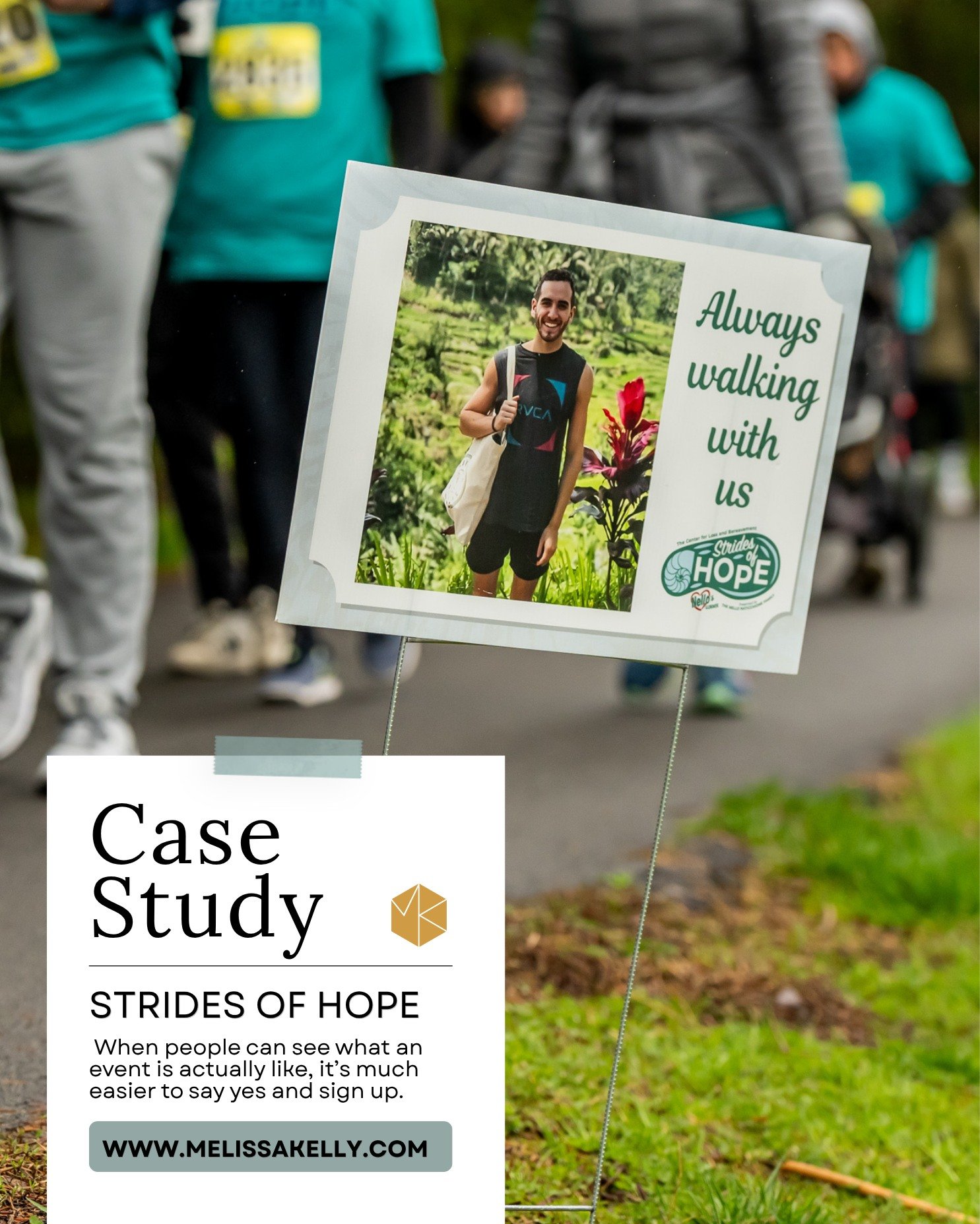 Instead of starting from scratch, Strides of Hope used real images from their past event to show what it actually feels like to be there, helping future attendees picture themselves in it. When people can see the experience, they&rsquo;re much more l