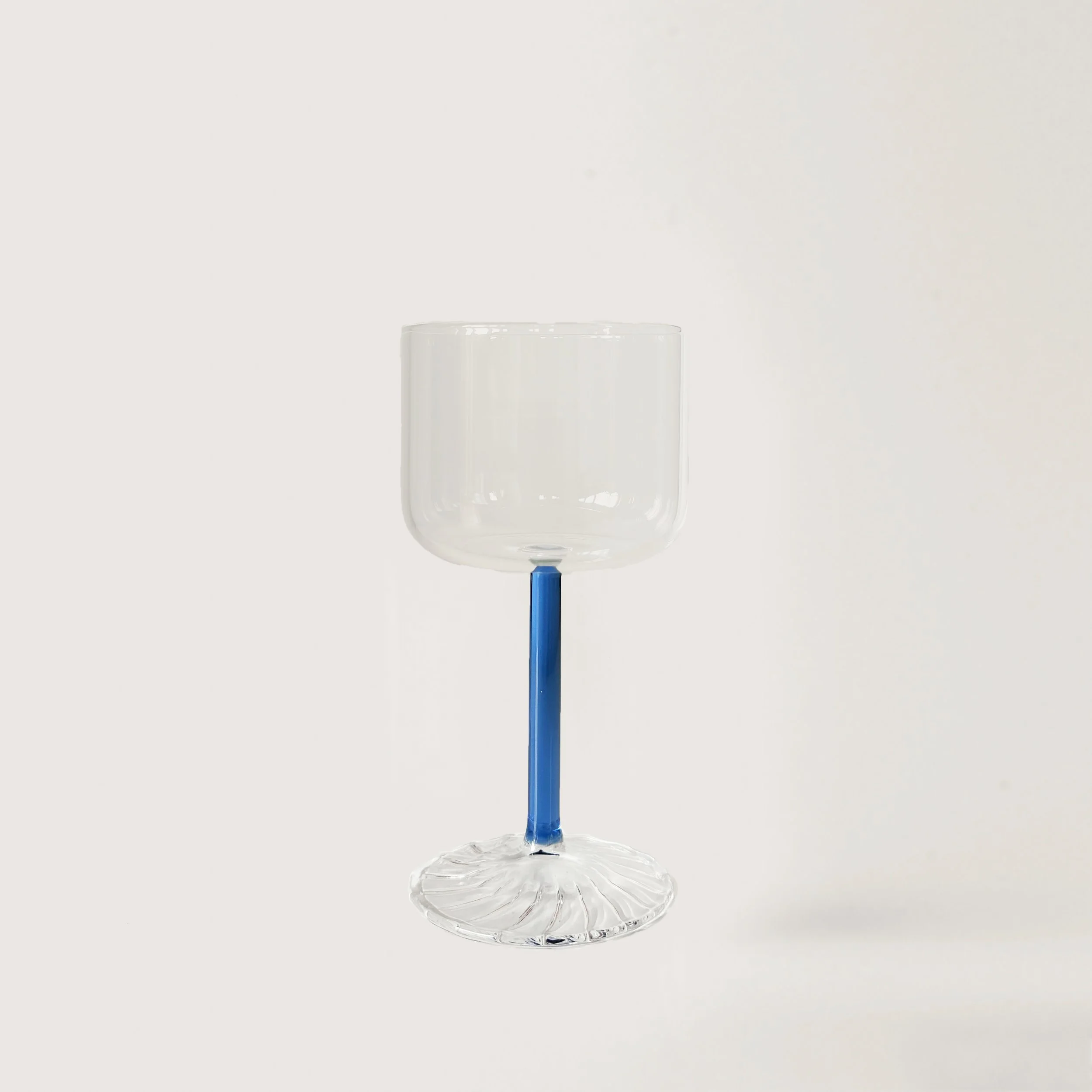 Mouth blown wine glass with blue stem