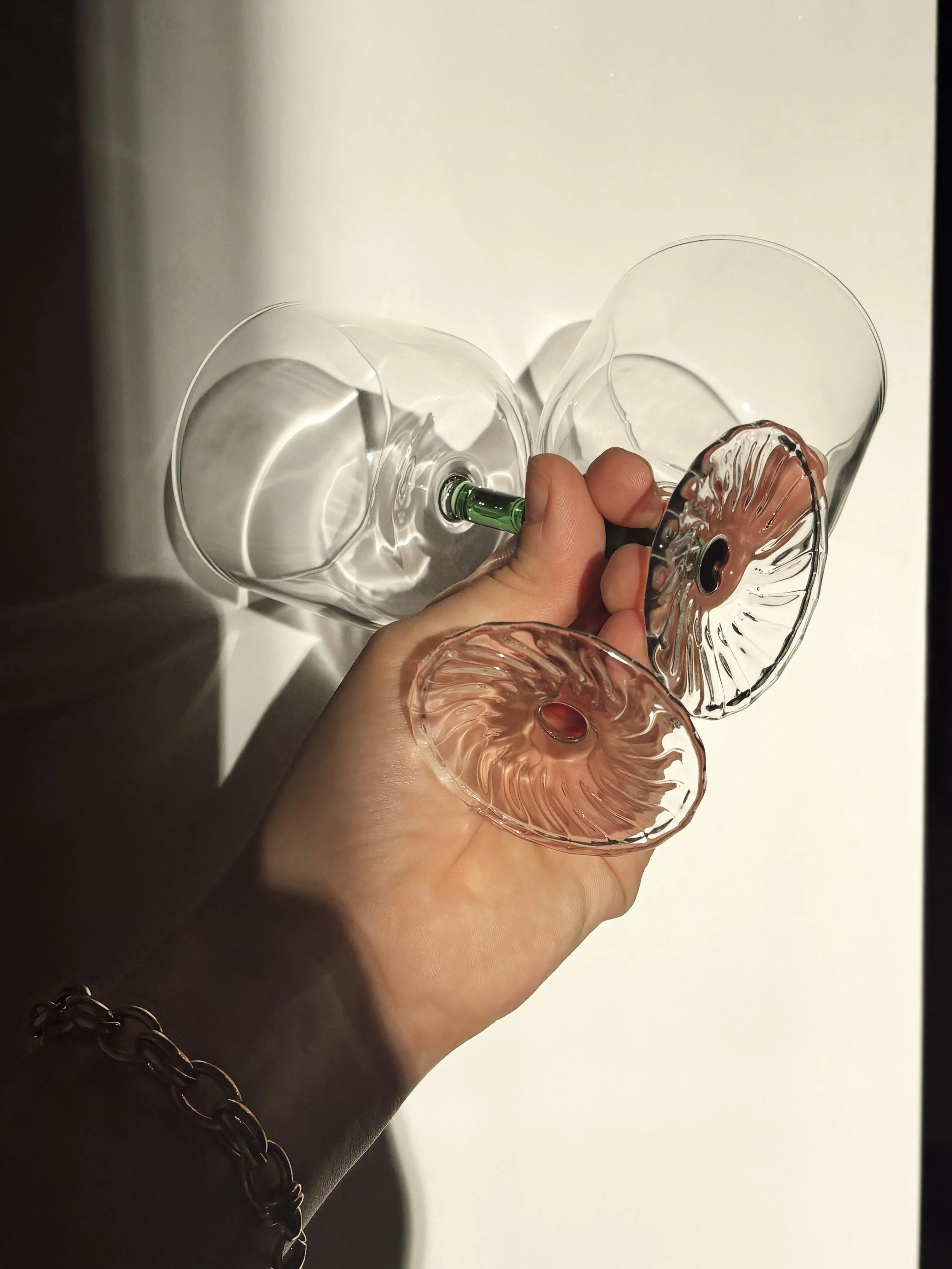 Set of luxury wine glasses, details shown