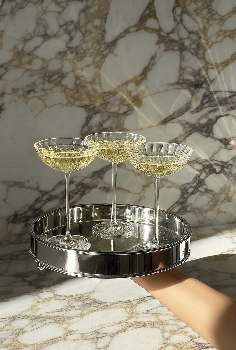 A tray of champagne glasses ready to be served