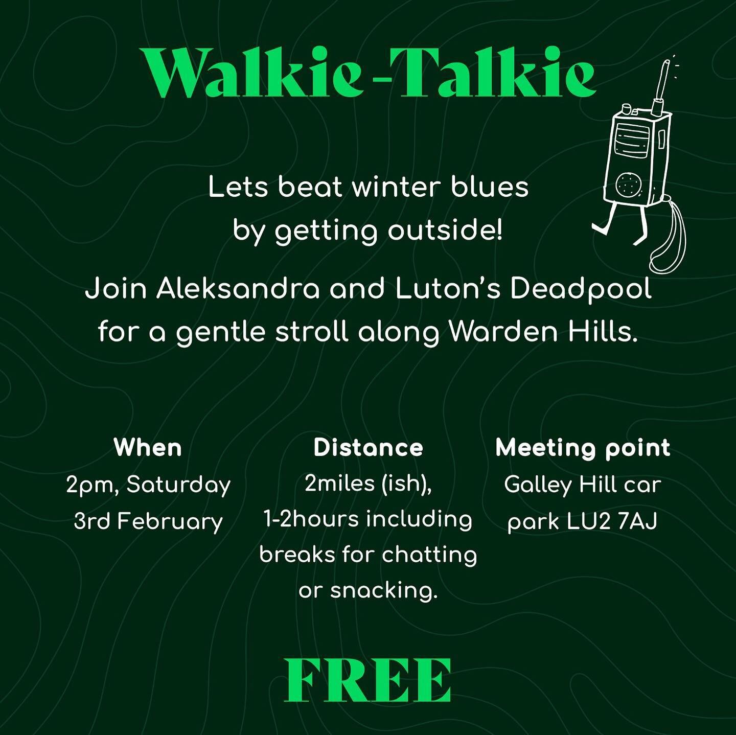🌟 Exciting News! 🌟 Introducing #WalkieTalkie 🚶&zwj;♀️🚶Join me and @lutons.deadpool for a mental health initiative that combines the power of walking and talking. Let&rsquo;s stroll through the scenic Warden Hills area this Saturday at 2pm! #Luton