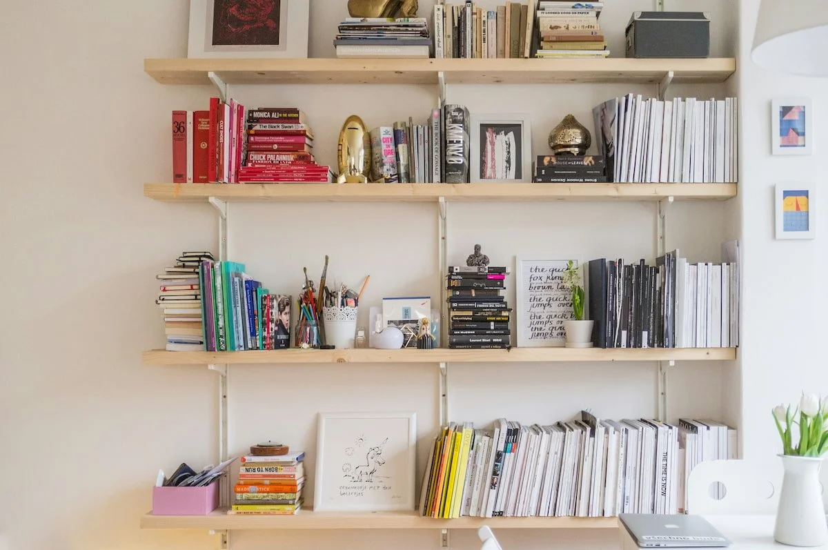 where the clutter gathers: open shelving