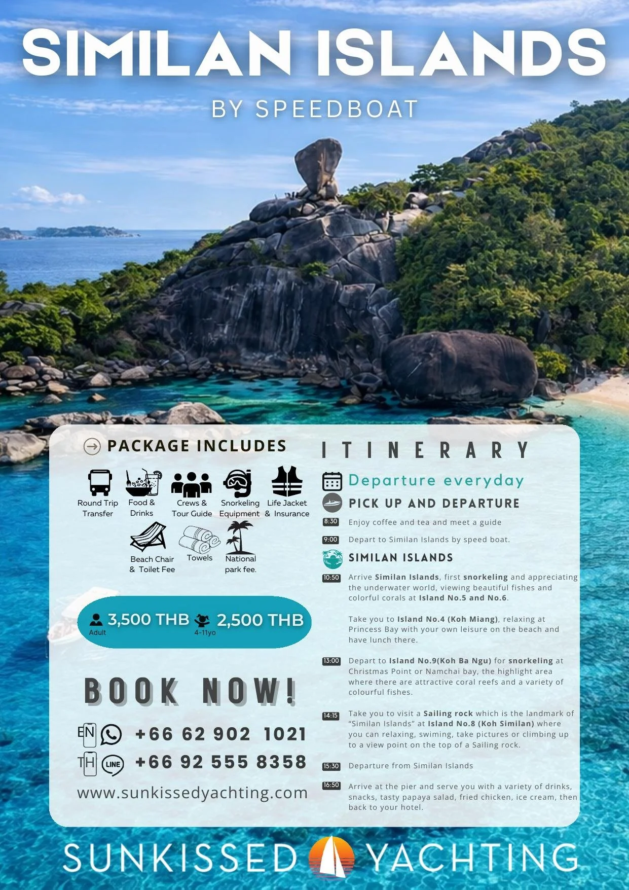 Iconic Sailing Rock landmark of Similan Islands with granite boulders and clear turquoise water, Phuket day tour