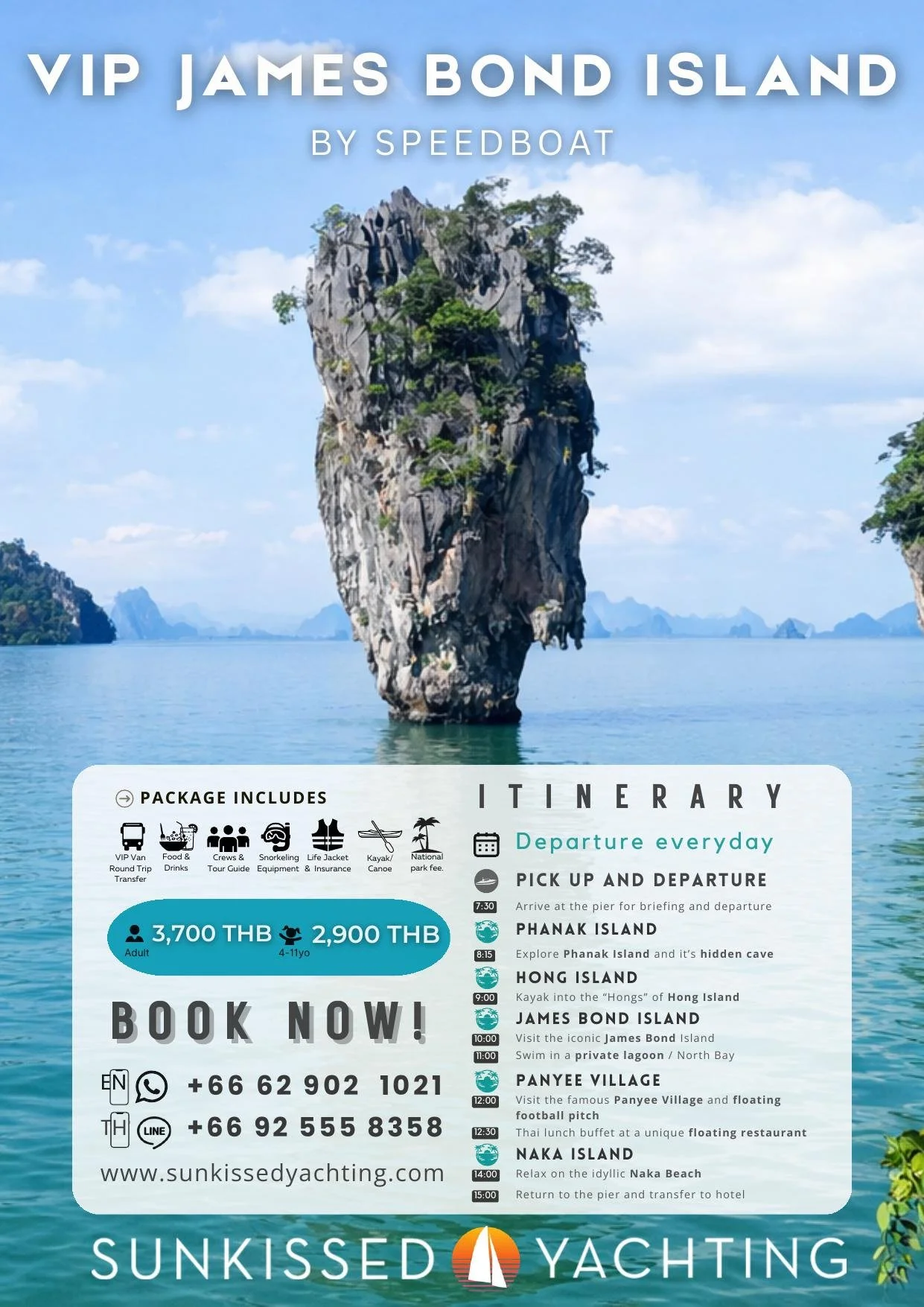 Iconic limestone karst Khao Phing Kan James Bond Island rising from Phang Nga Bay, Phuket VIP tour