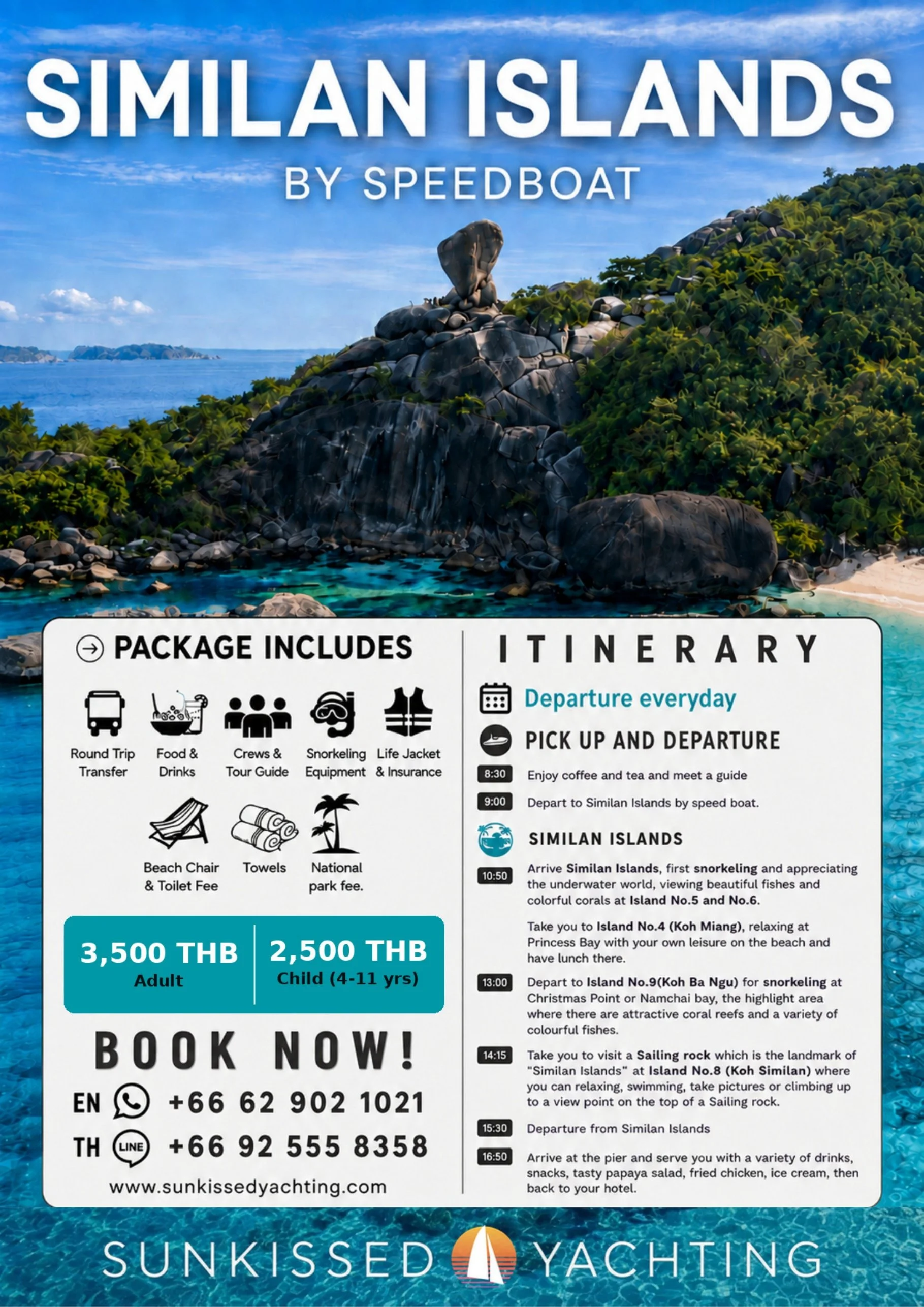 Iconic Sailing Rock landmark of Similan Islands with granite boulders and clear turquoise water, Phuket day tour