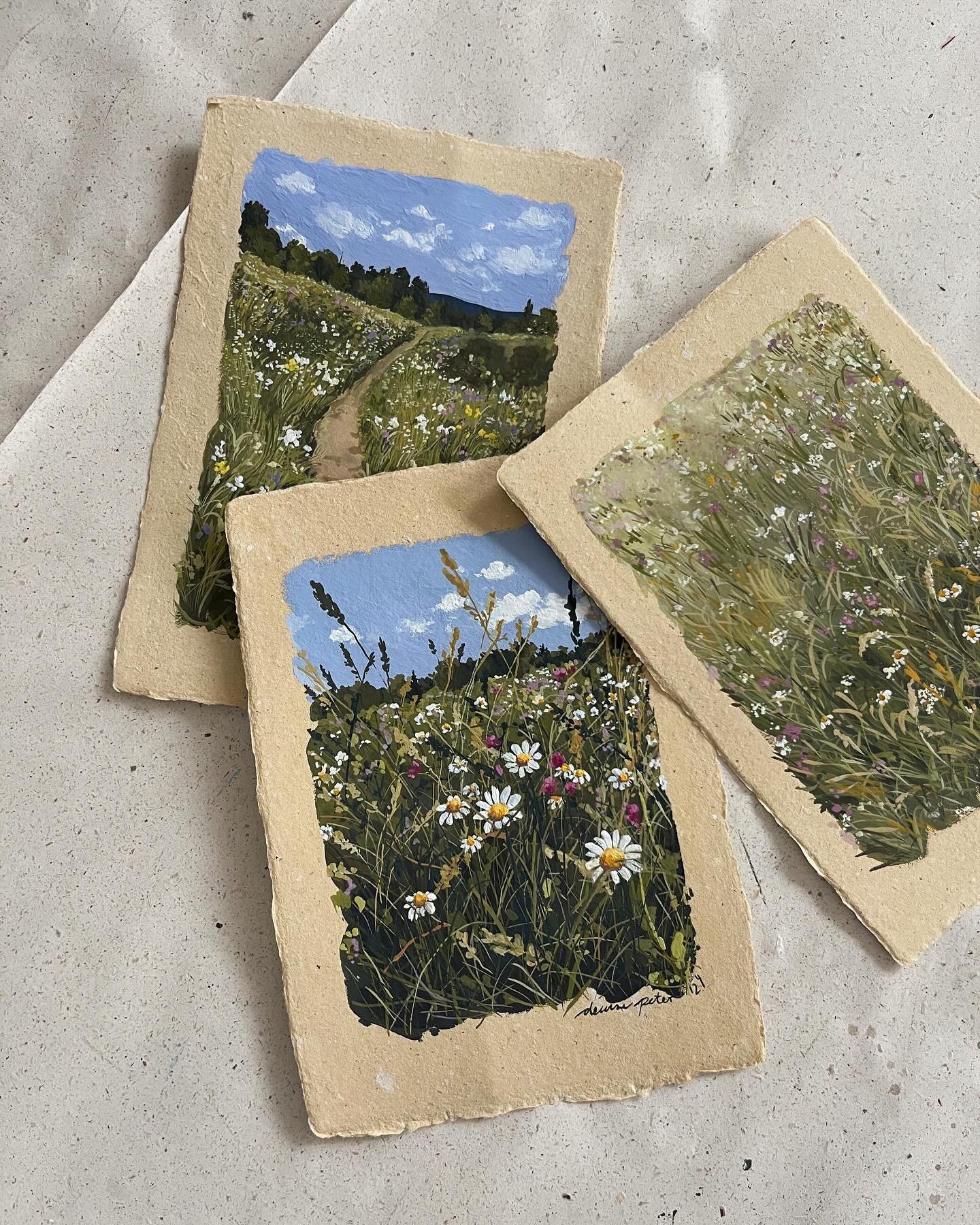 &bdquo;Summer breeze I-III&ldquo; are now available on my website 🌾🌿 all painted with gouache on handmade paper
