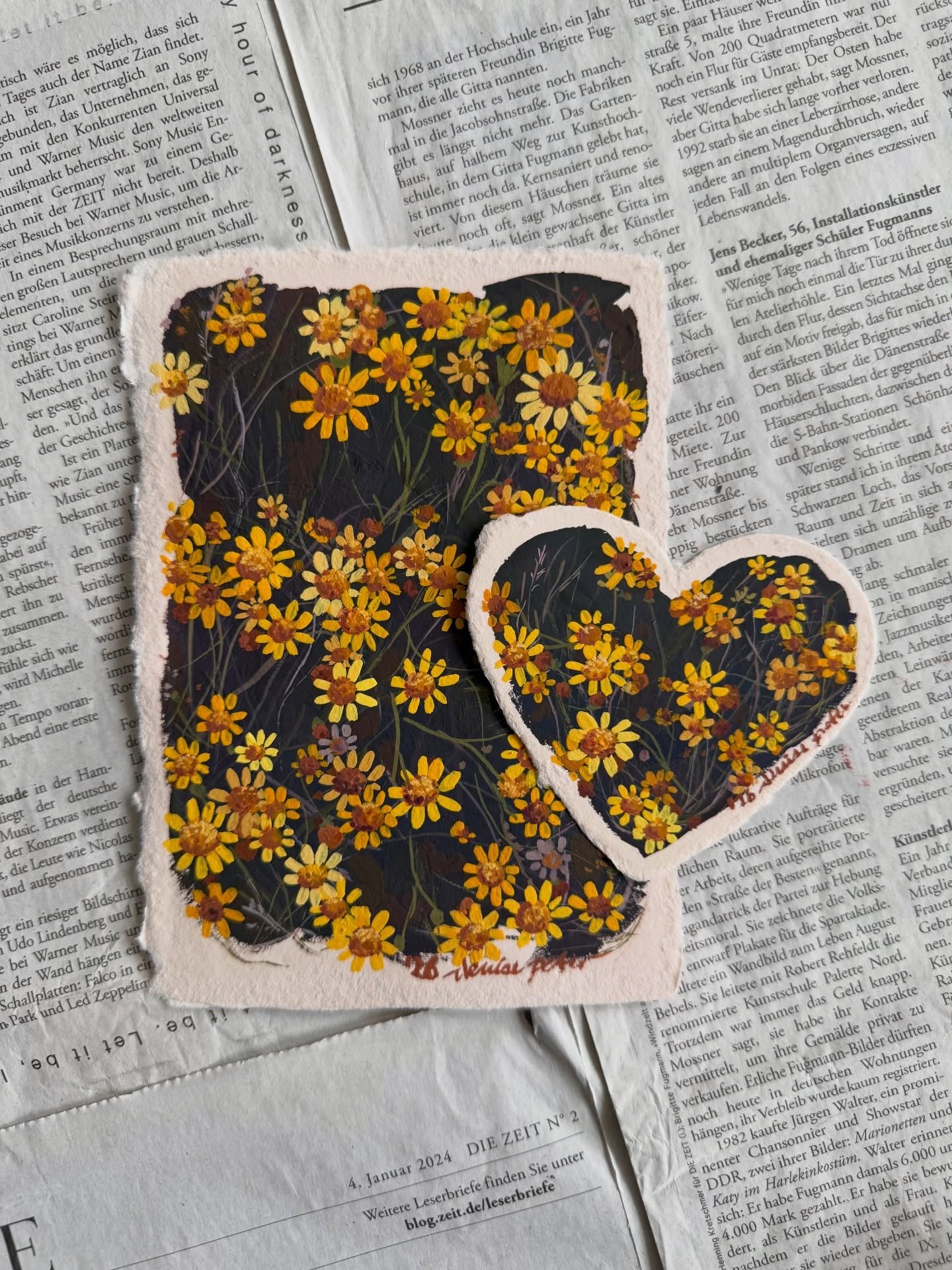 &bdquo;Jacobaea vulgaris III&amp; IV&ldquo;, Gouache on handmade paper 
I&lsquo;m so glad you like this new collection!! Makes me even more excited to keep going! :) I&rsquo;m planning on doing a few more co- paintings with the heart shaped paper 🧡?