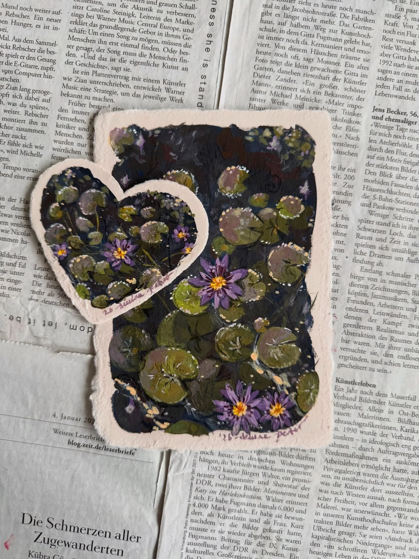 &bdquo;Nymphaea nouchali I&amp;II&ldquo;, 2026, gouache on pale blush handmade paper