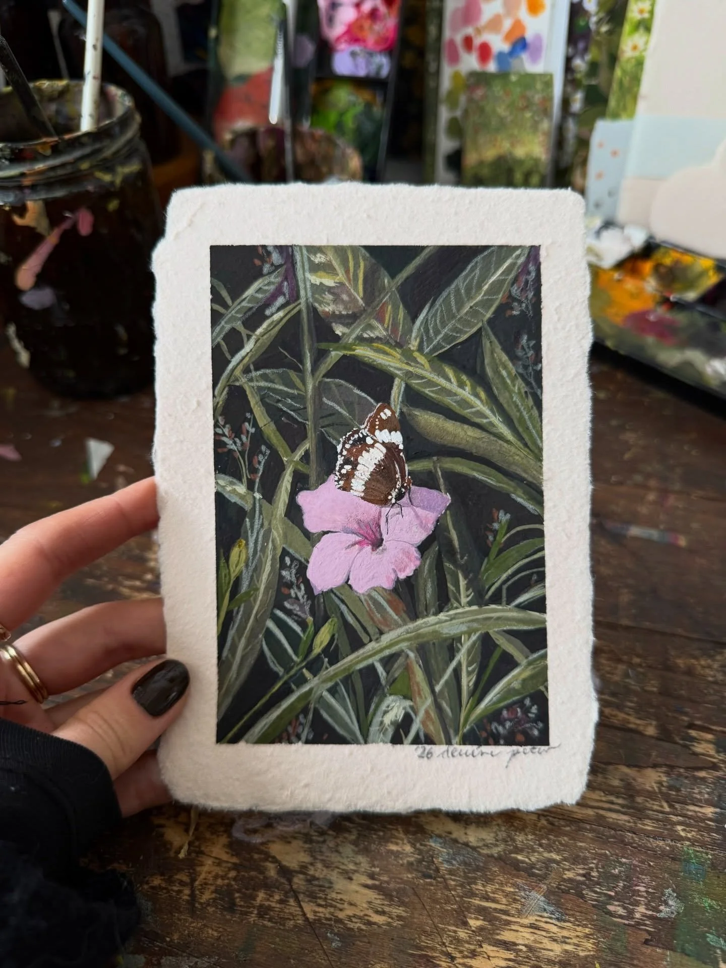 The Garden Collection, &bdquo;Ruellia simplex&ldquo;, gouache and coloured pencils on handmade paper 
Painted after this beautiful very nostalgic photograph by @mari.palette - thank you, Anna 🩷🌸