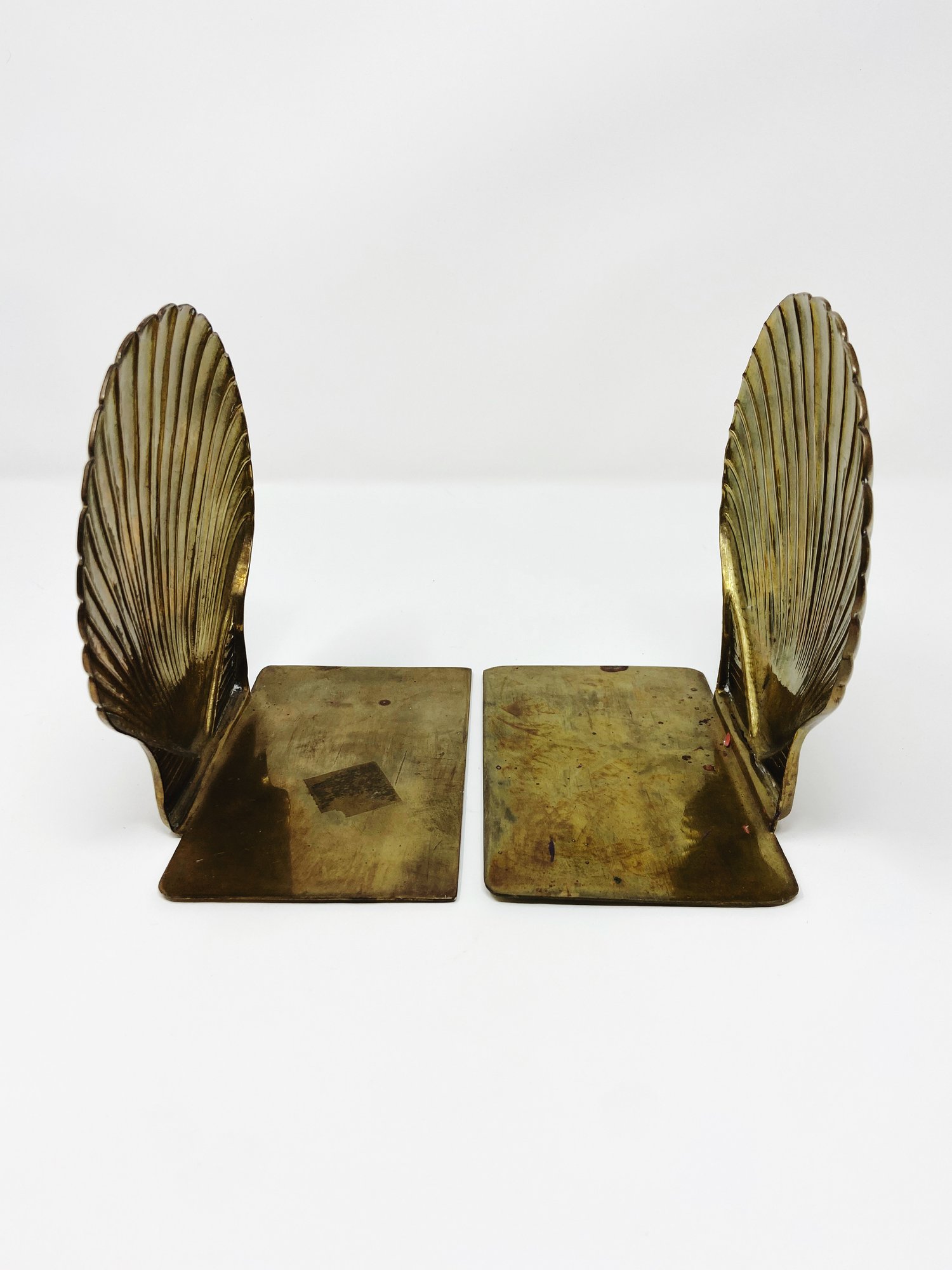 Vintage Brass Shell Bookends with Beige Details