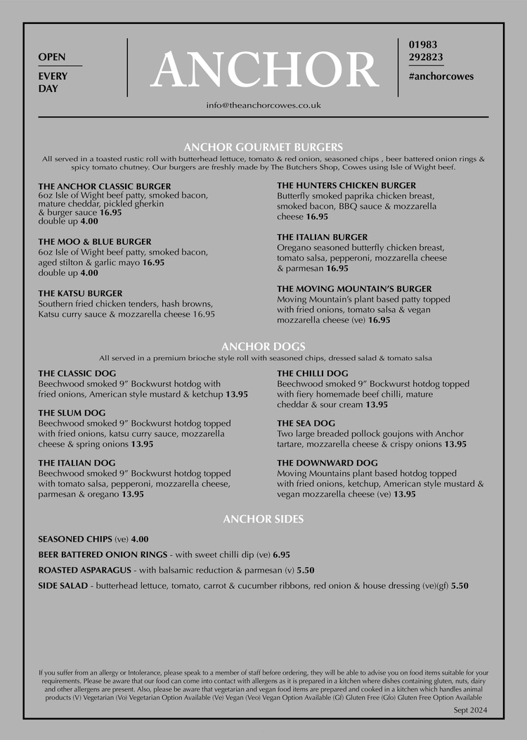 Main Menu — the ANCHOR inn